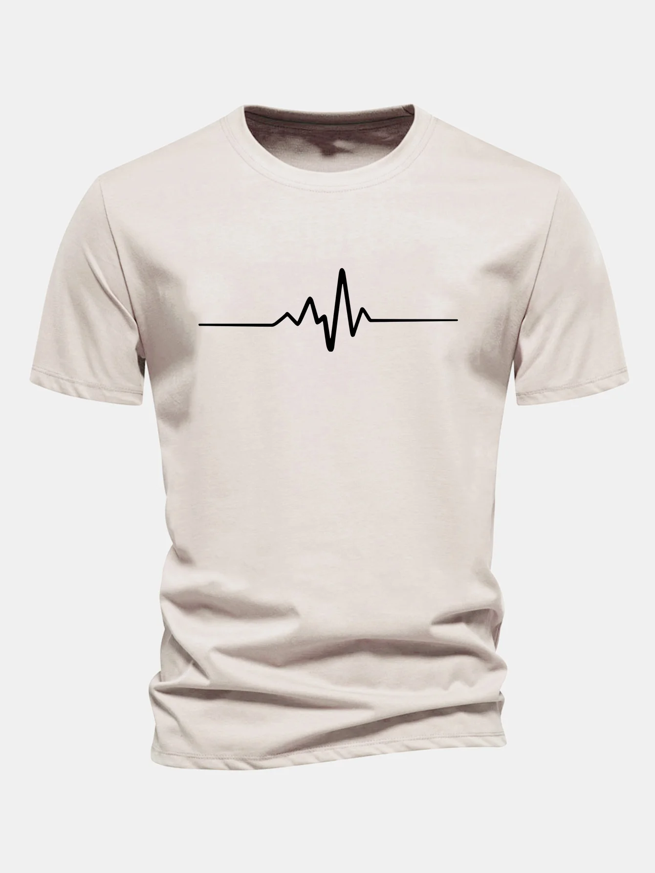 Regular Fit Herzschlag Flatline Print Baumwoll-T-Shirt - Image 3