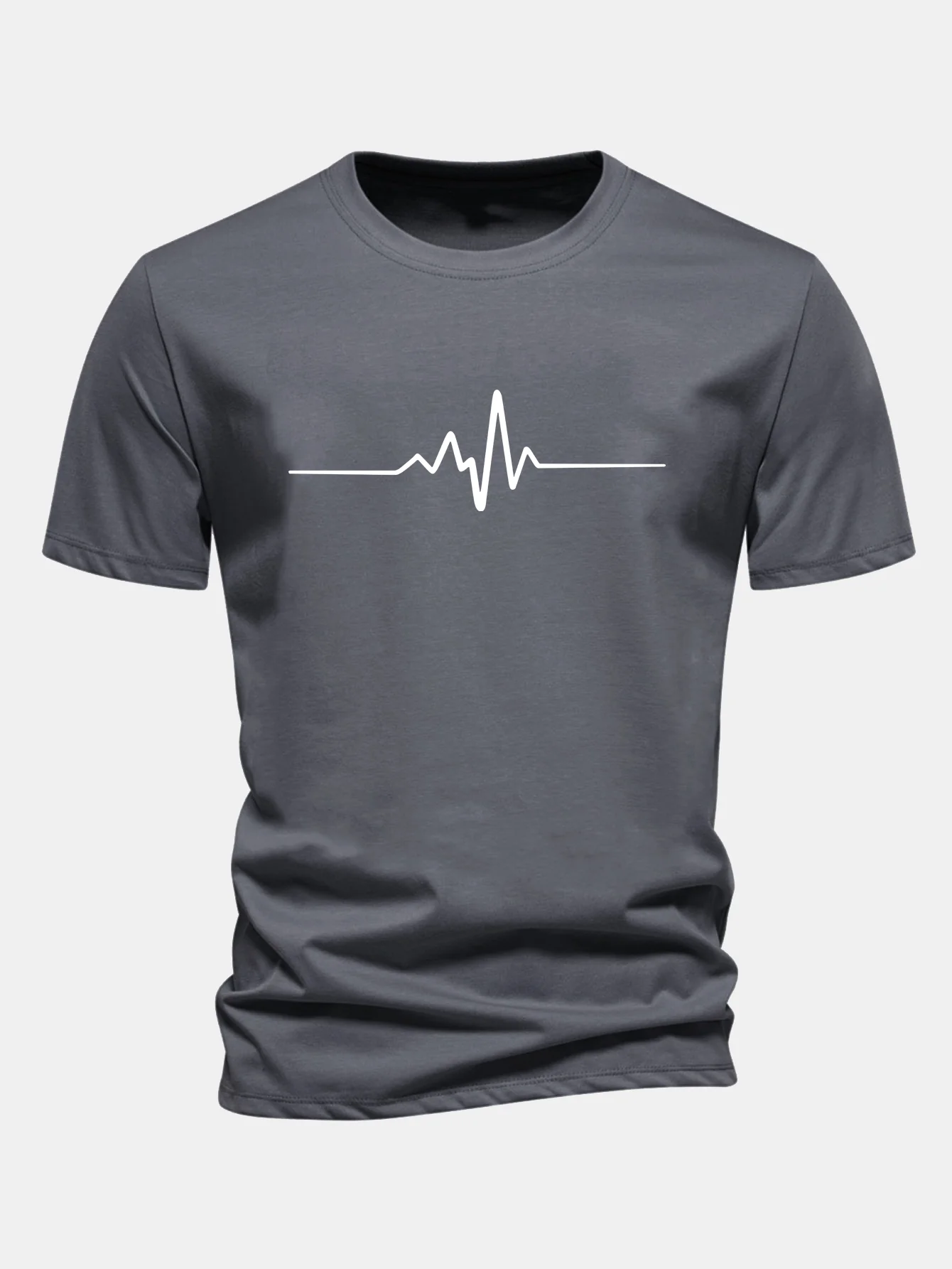 Regular Fit Herzschlag Flatline Print Baumwoll-T-Shirt - Image 5