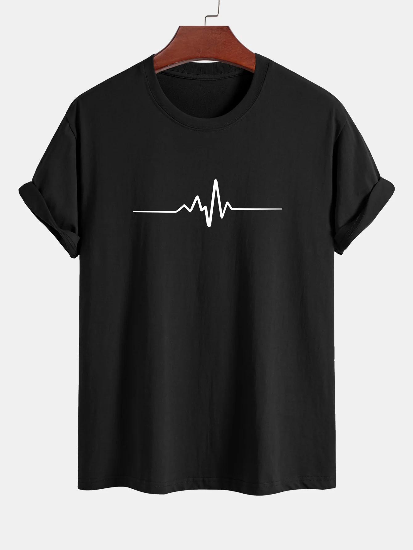 Regular Fit Heartbeat Flatline Print Baumwoll-T-Shirt