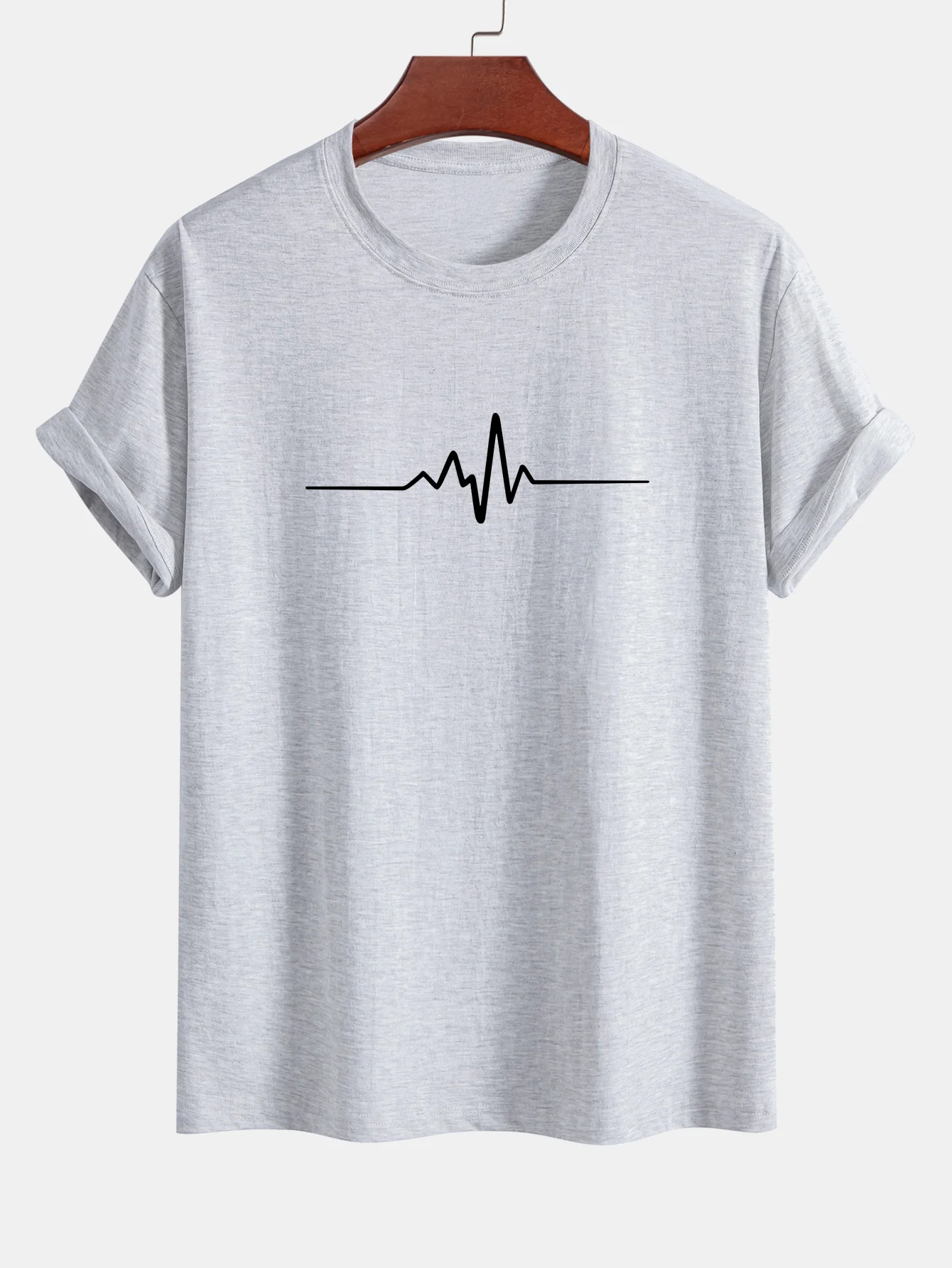 Regular Fit Heartbeat Flatline Print Baumwoll-T-Shirt - Image 12