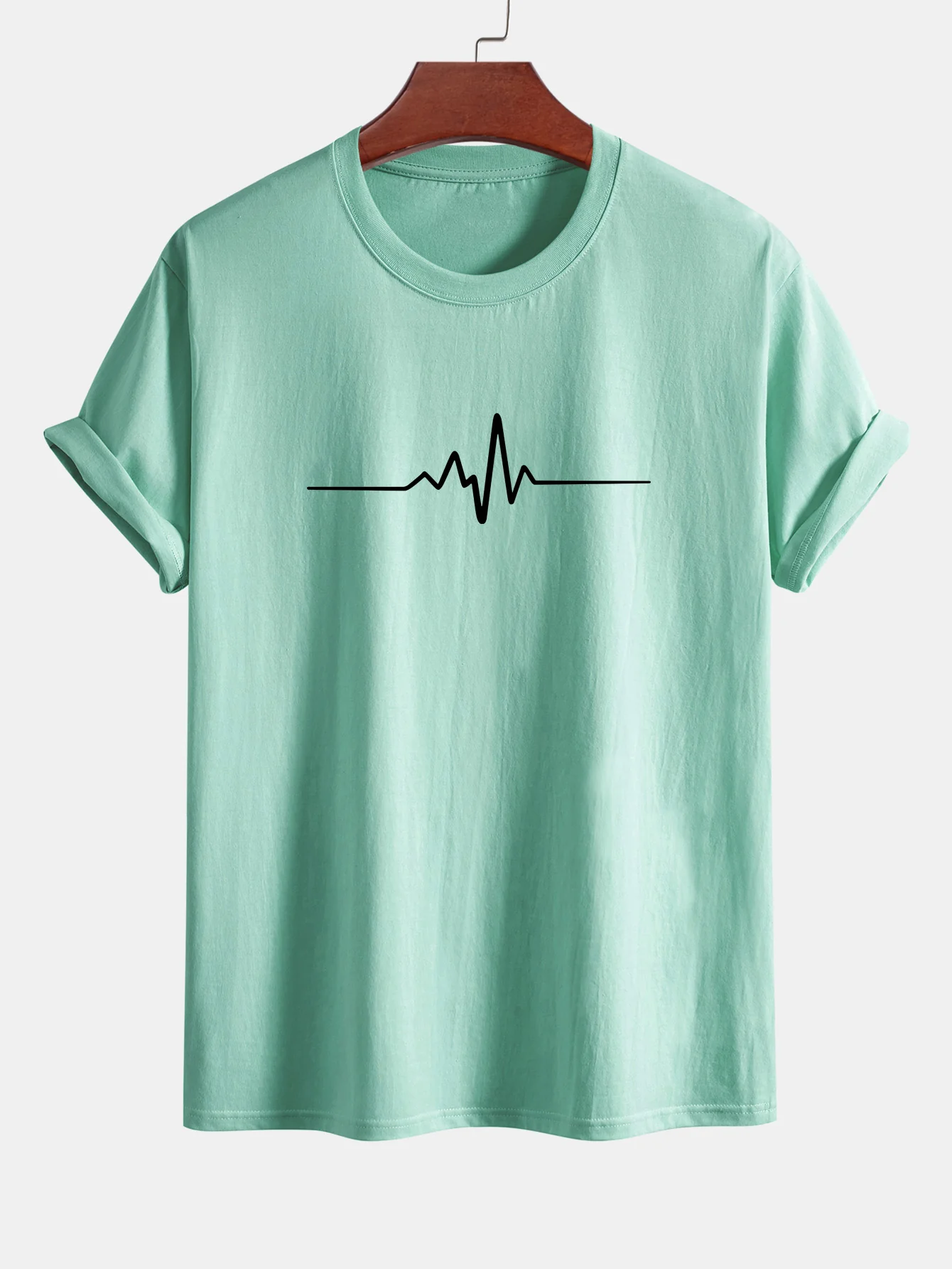 Regular Fit Heartbeat Flatline Print Baumwoll-T-Shirt - Image 13