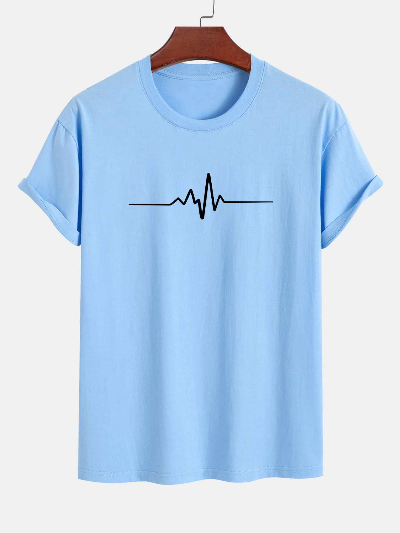 Regular Fit Heartbeat Flatline Print Baumwoll-T-Shirt - Image 14