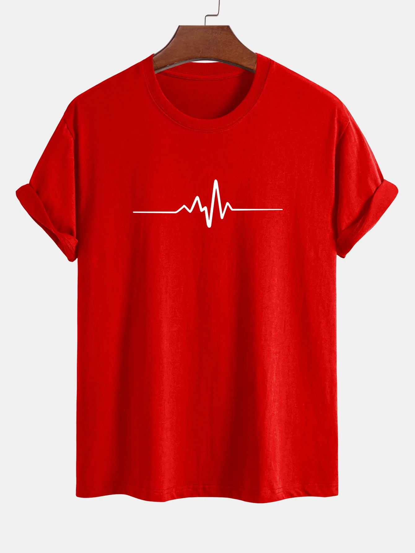 Regular Fit Heartbeat Flatline Print Baumwoll-T-Shirt - Image 16