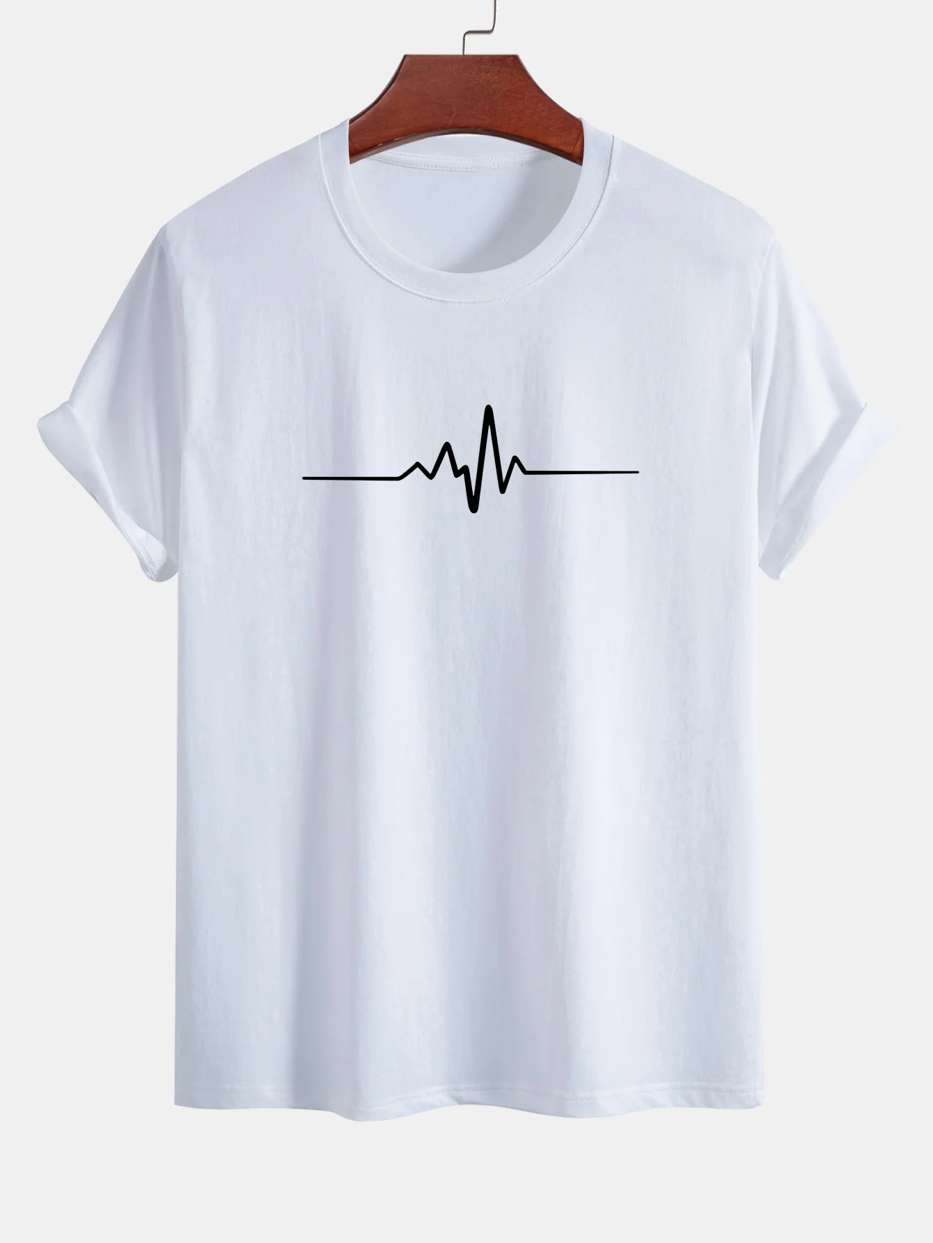 Regular Fit Heartbeat Flatline Print Baumwoll-T-Shirt - Image 2