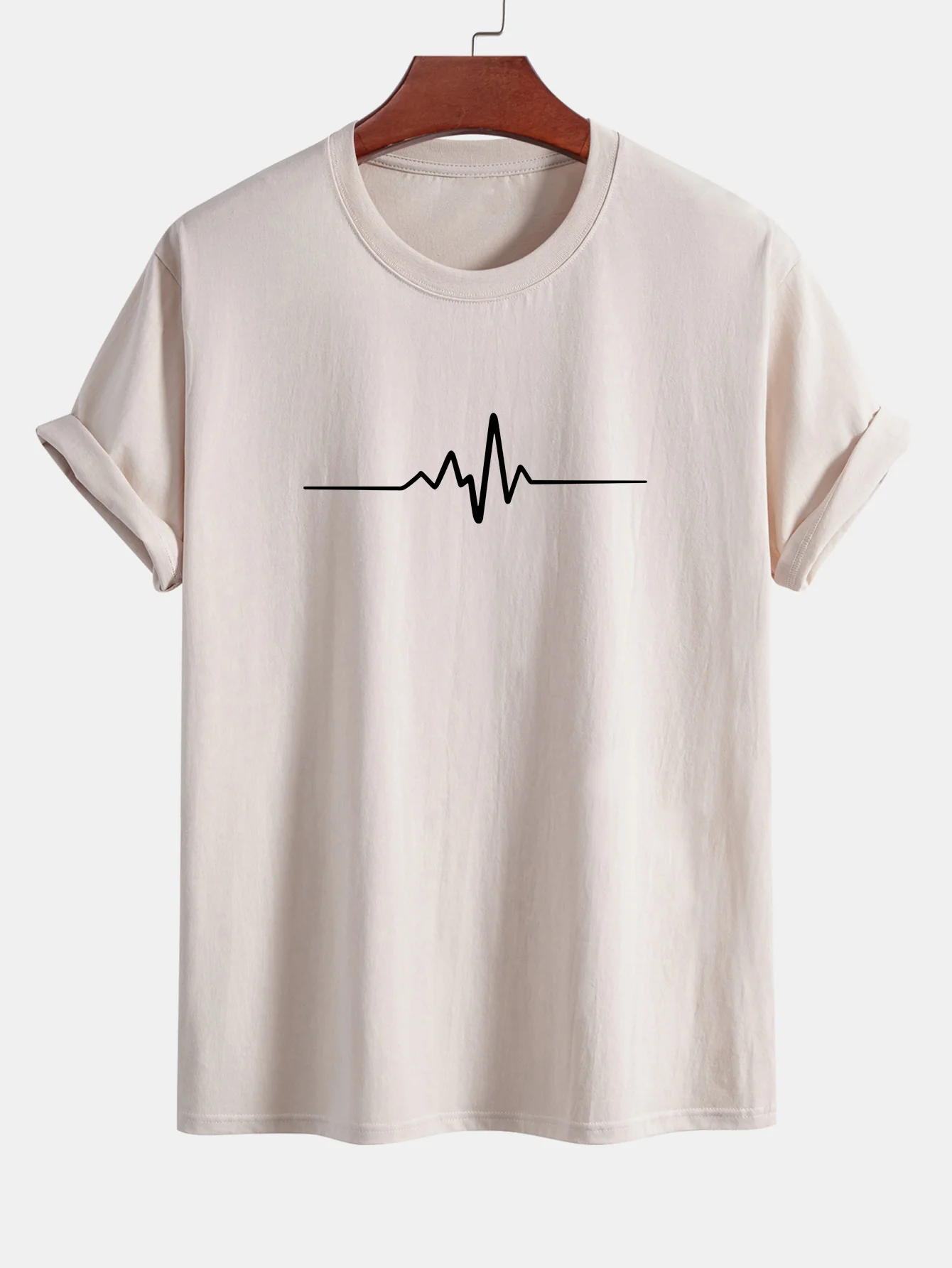 Regular Fit Heartbeat Flatline Print Baumwoll-T-Shirt - Image 4