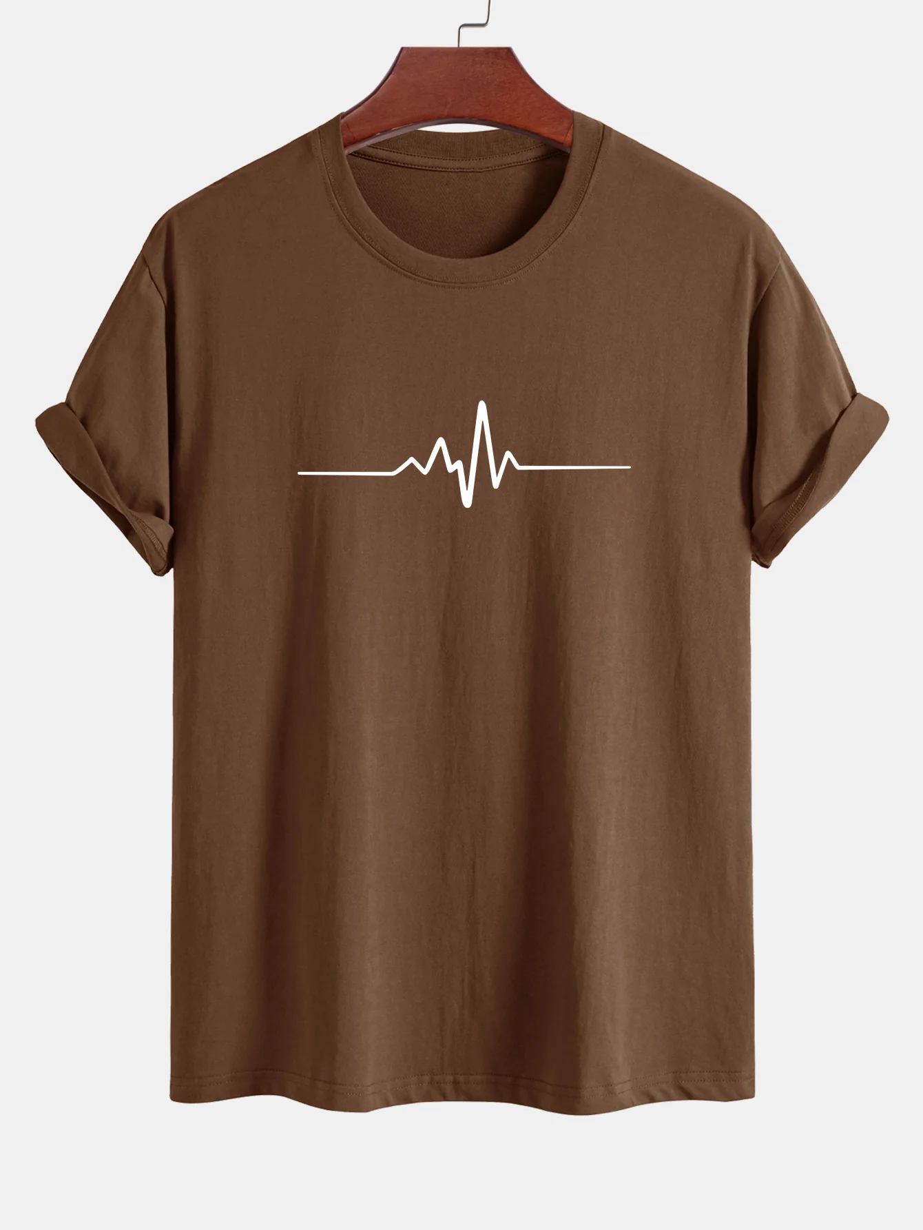 Regular Fit Heartbeat Flatline Print Baumwoll-T-Shirt - Image 5