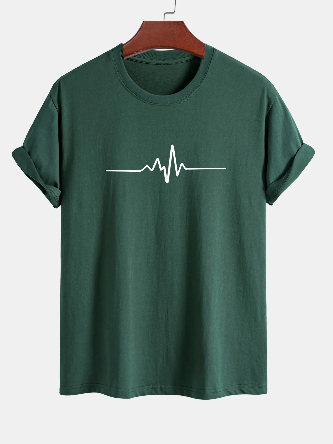 Regular Fit Heartbeat Flatline Print Baumwoll-T-Shirt - Image 8