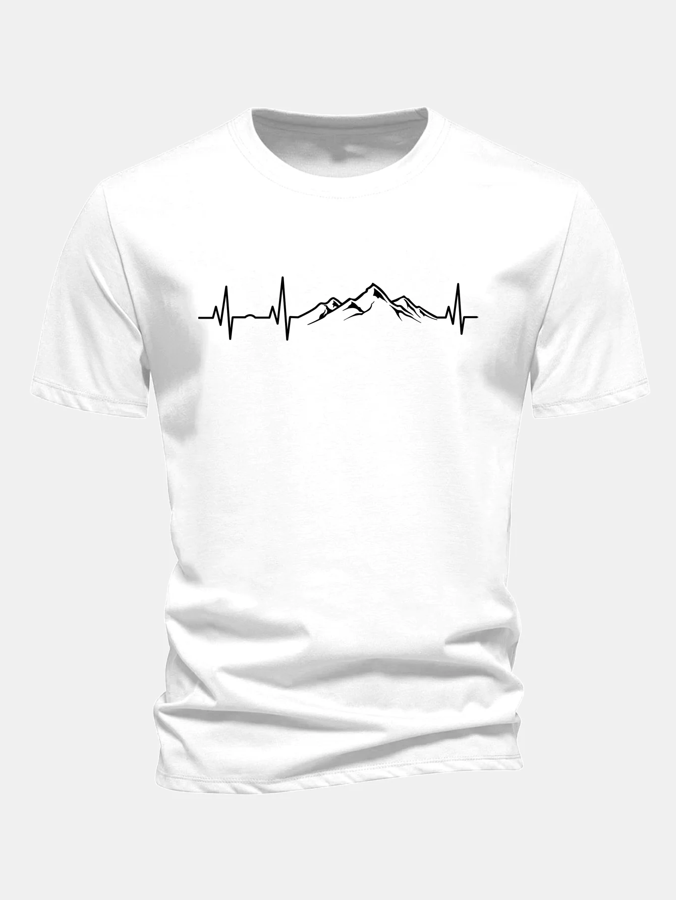 Regular Fit Herzschlag Bergdruck Baumwoll-T-Shirt - Image 3