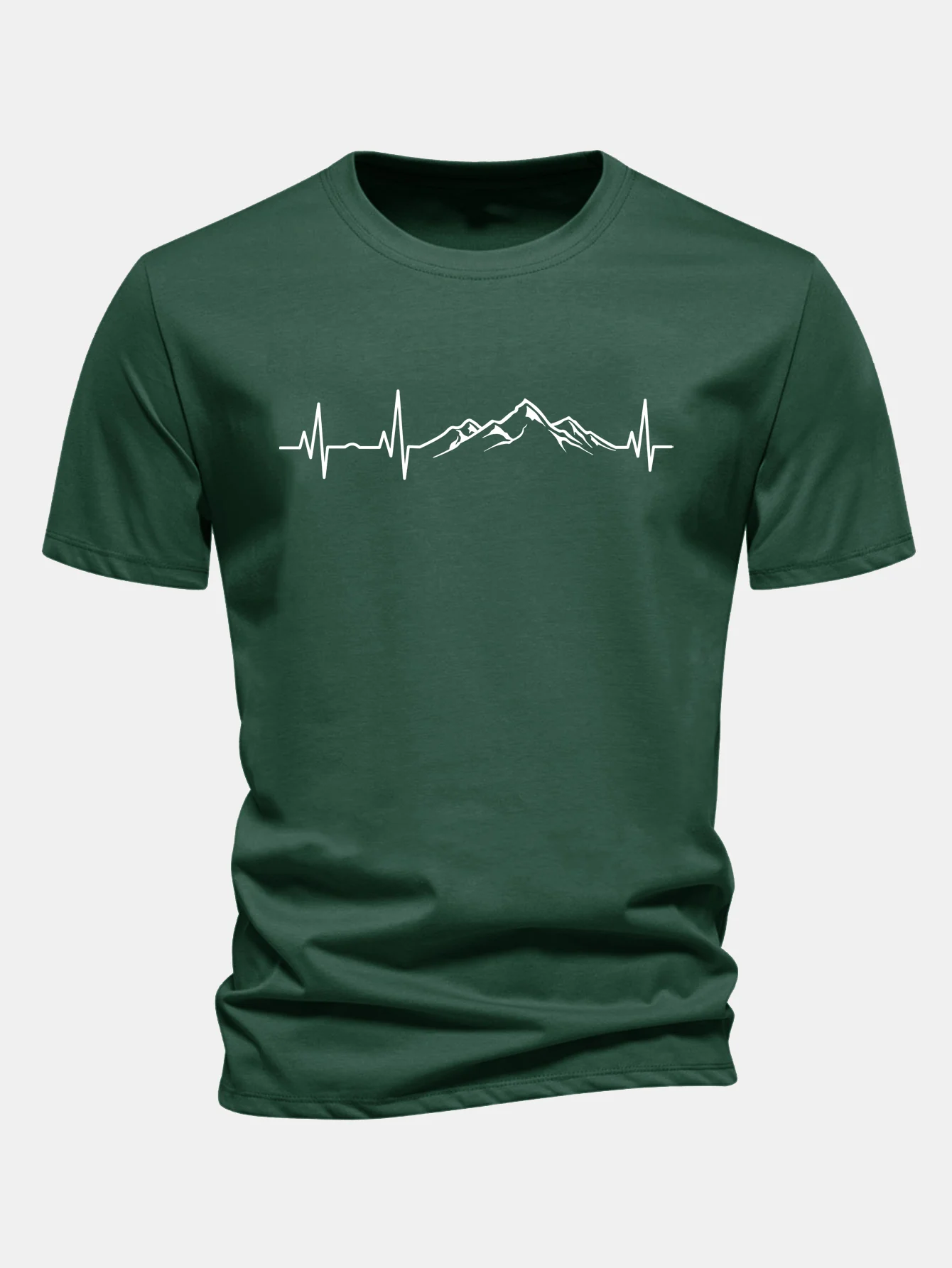 Regular Fit Herzschlag Bergdruck Baumwoll-T-Shirt - Image 4