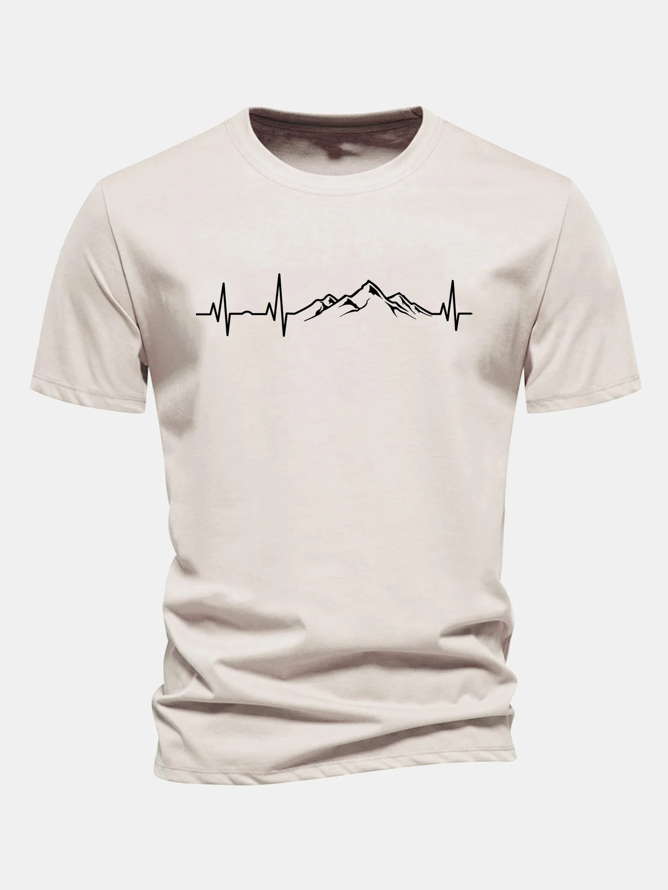 Regular Fit Herzschlag Bergdruck Baumwoll-T-Shirt - Image 6