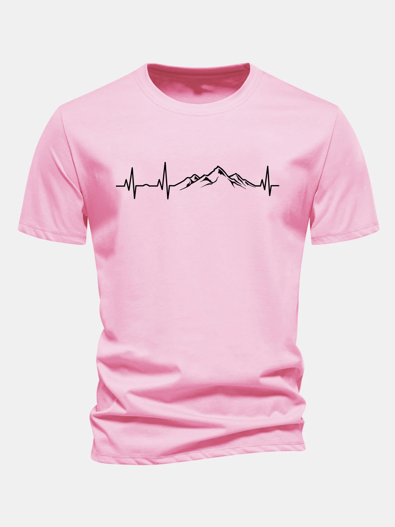 Regular Fit Herzschlag Bergdruck Baumwoll-T-Shirt - Image 7