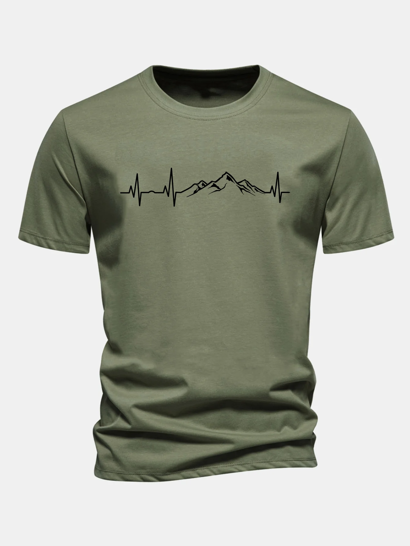 Regular Fit Herzschlag Bergdruck Baumwoll-T-Shirt - Image 8