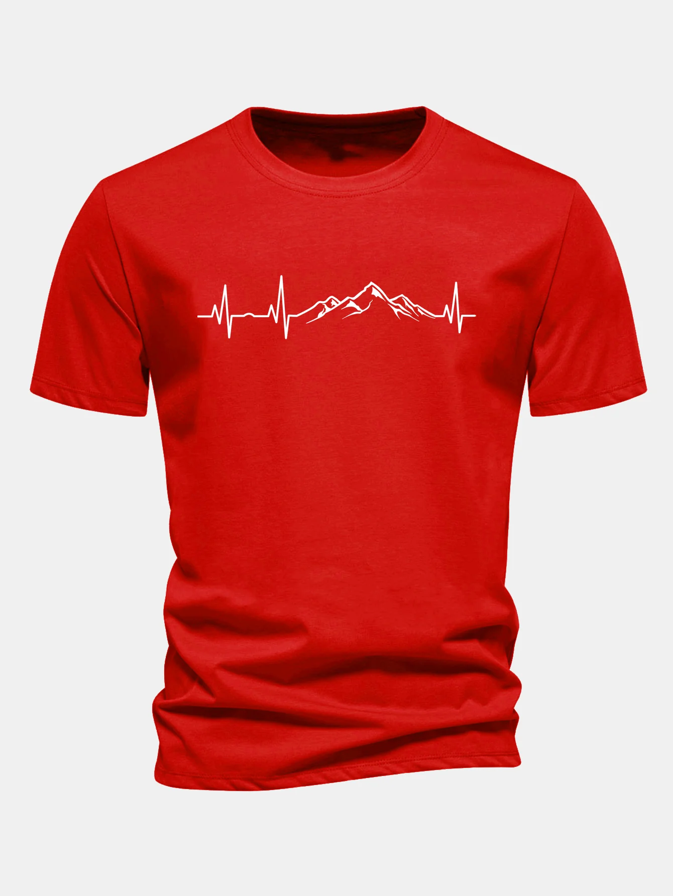 Regular Fit Herzschlag Bergdruck Baumwoll-T-Shirt - Image 9