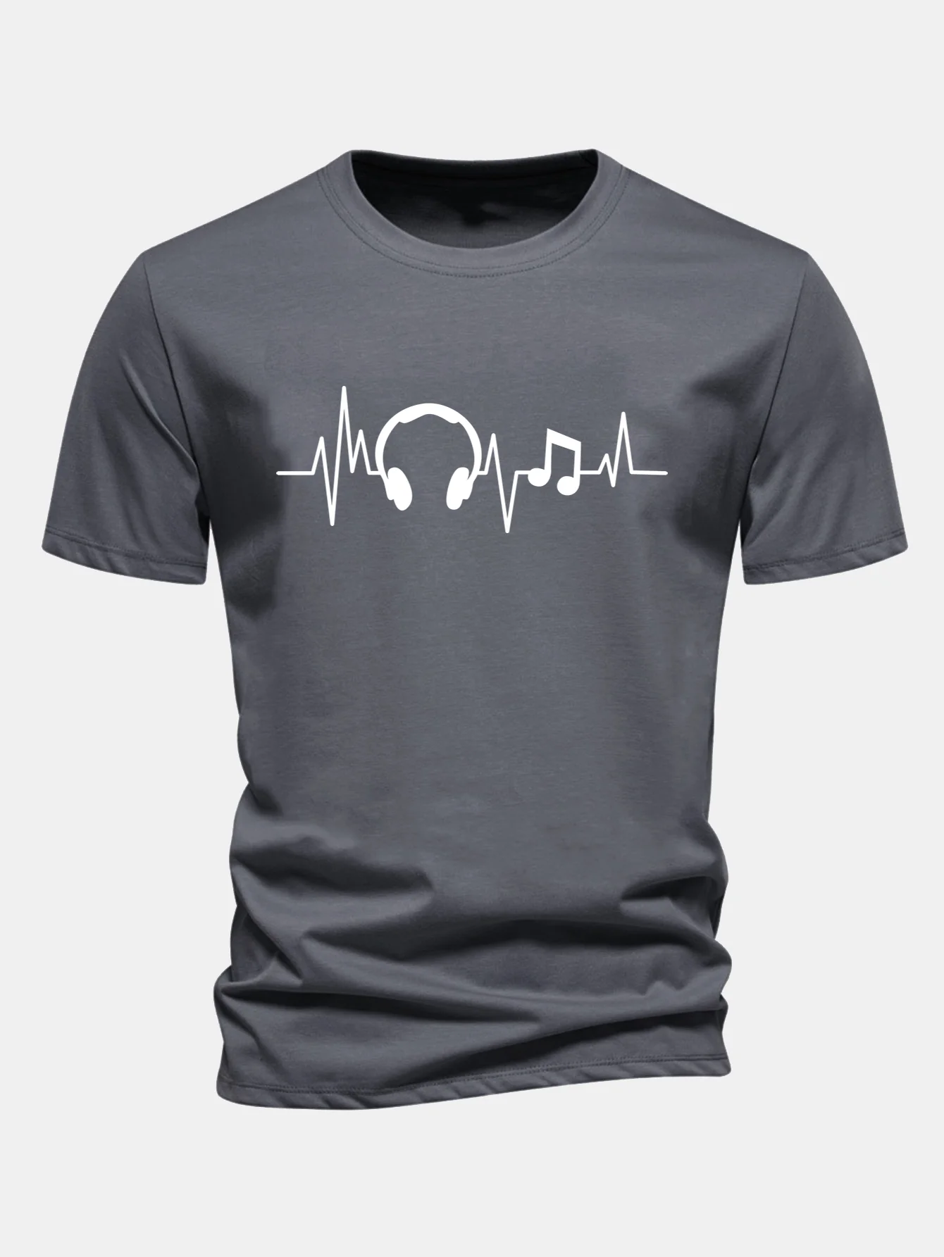 Regular Fit Herzschlag Musik Druck Baumwoll-T-Shirt - Image 10