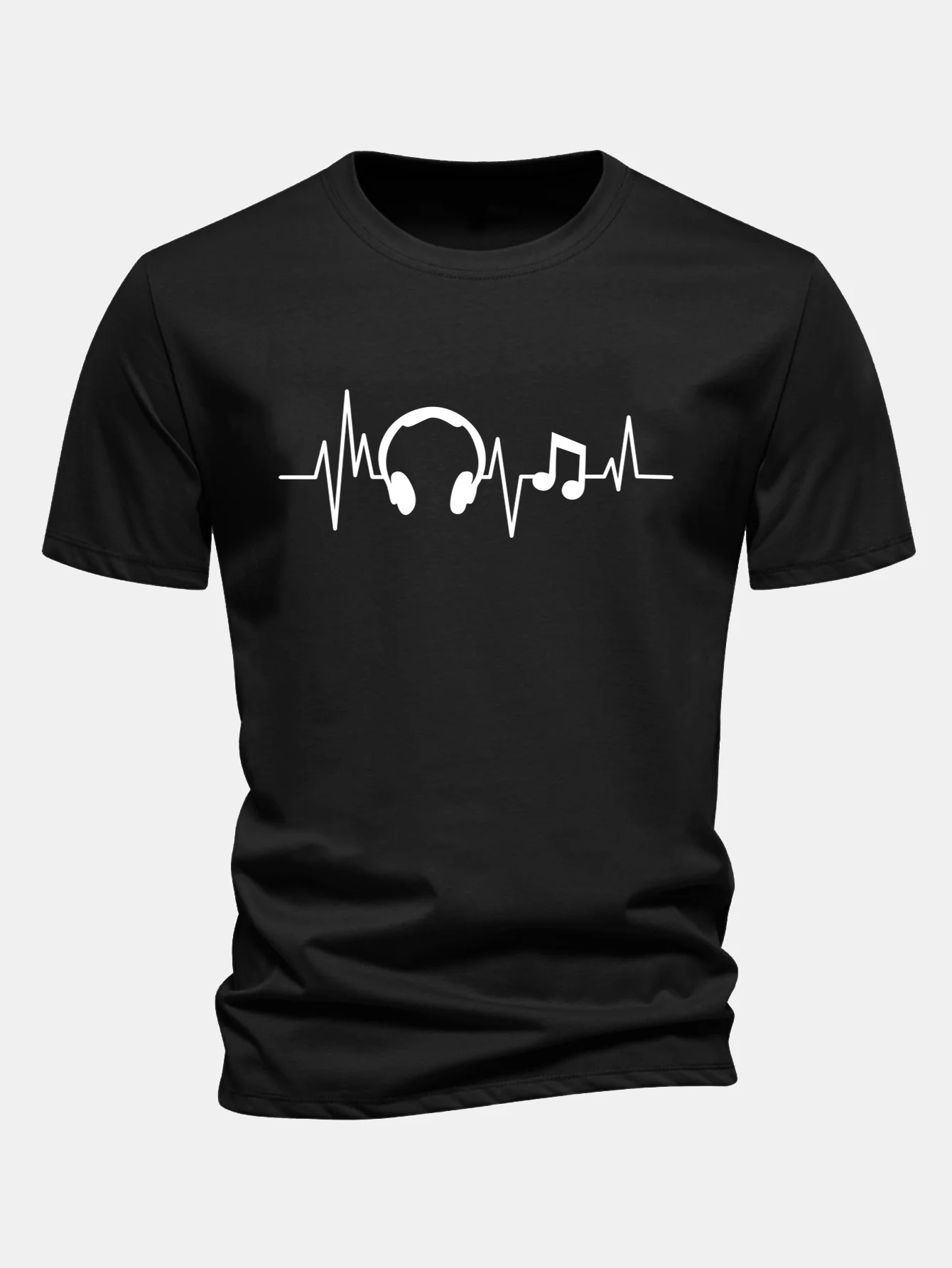 Regular Fit Herzschlag Musik Druck Baumwoll-T-Shirt - Image 11