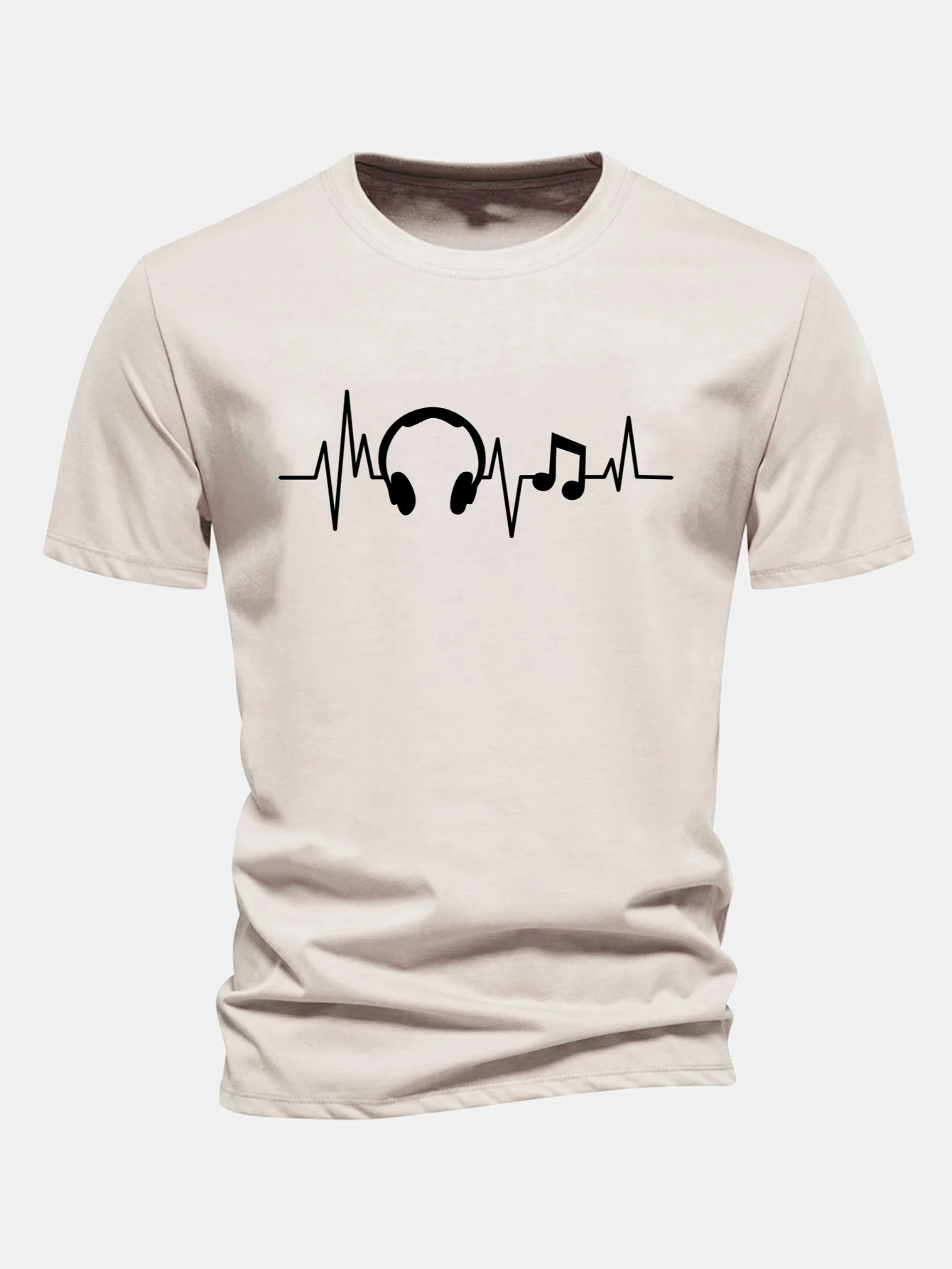 Regular Fit Herzschlag Musik Druck Baumwoll-T-Shirt - Image 2