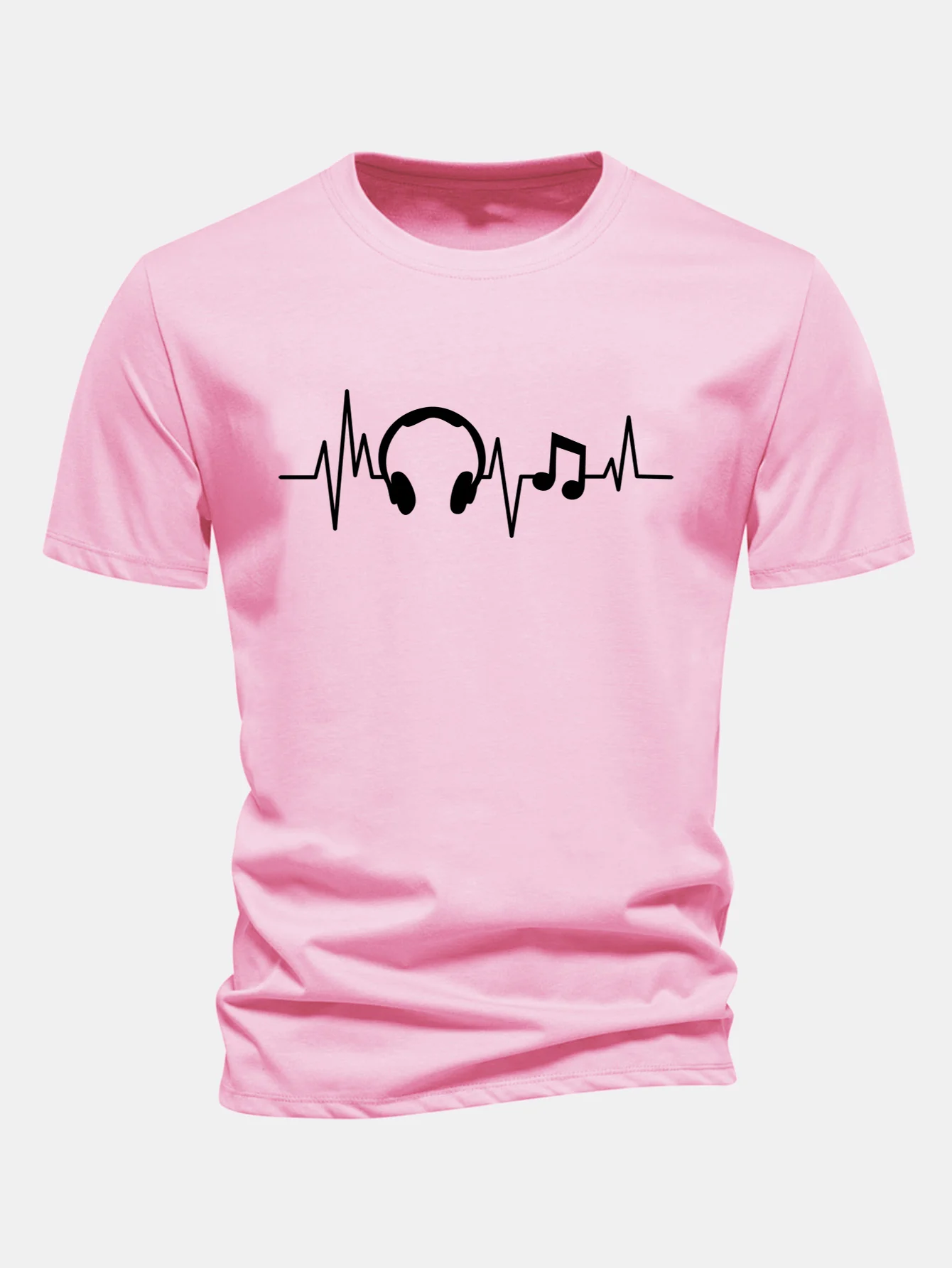 Regular Fit Herzschlag Musik Druck Baumwoll-T-Shirt - Image 3