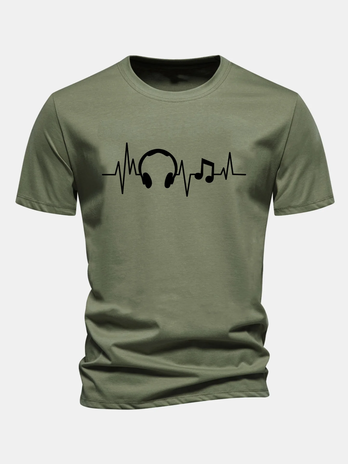Regular Fit Herzschlag Musik Druck Baumwoll-T-Shirt - Image 4
