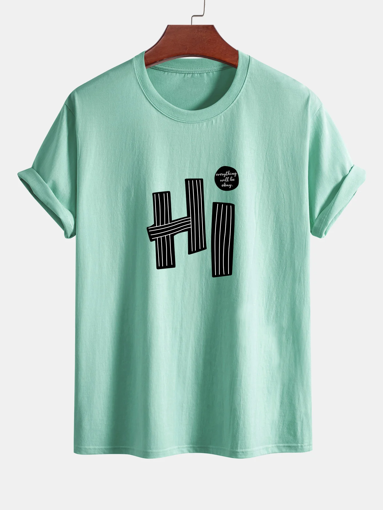 Regular Fit Hi Slogan Linien Druck Baumwoll T-Shirt - Image 13