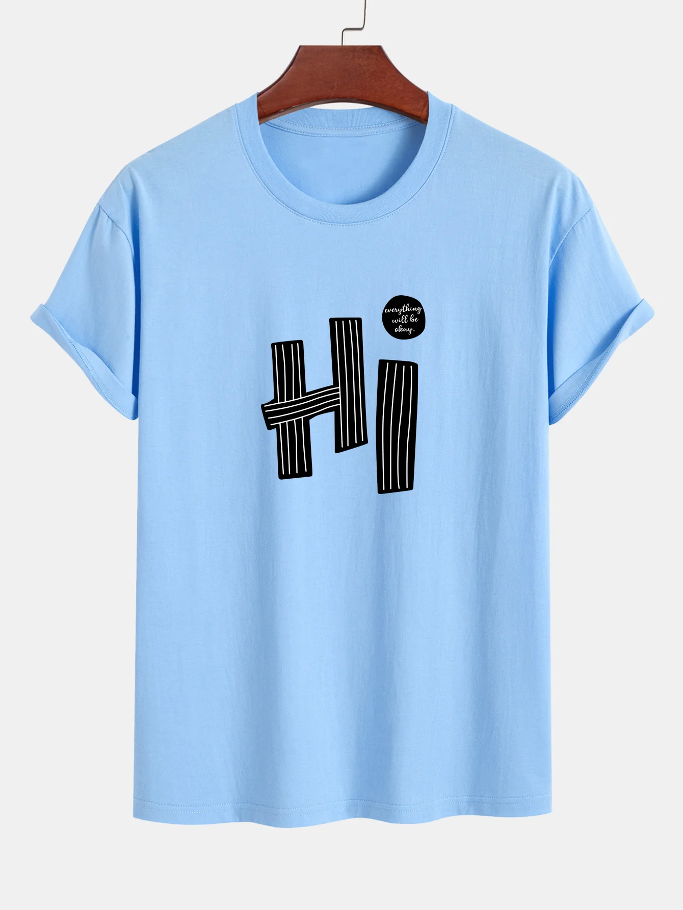 Regular Fit Hi Slogan Linien Druck Baumwoll T-Shirt - Image 14