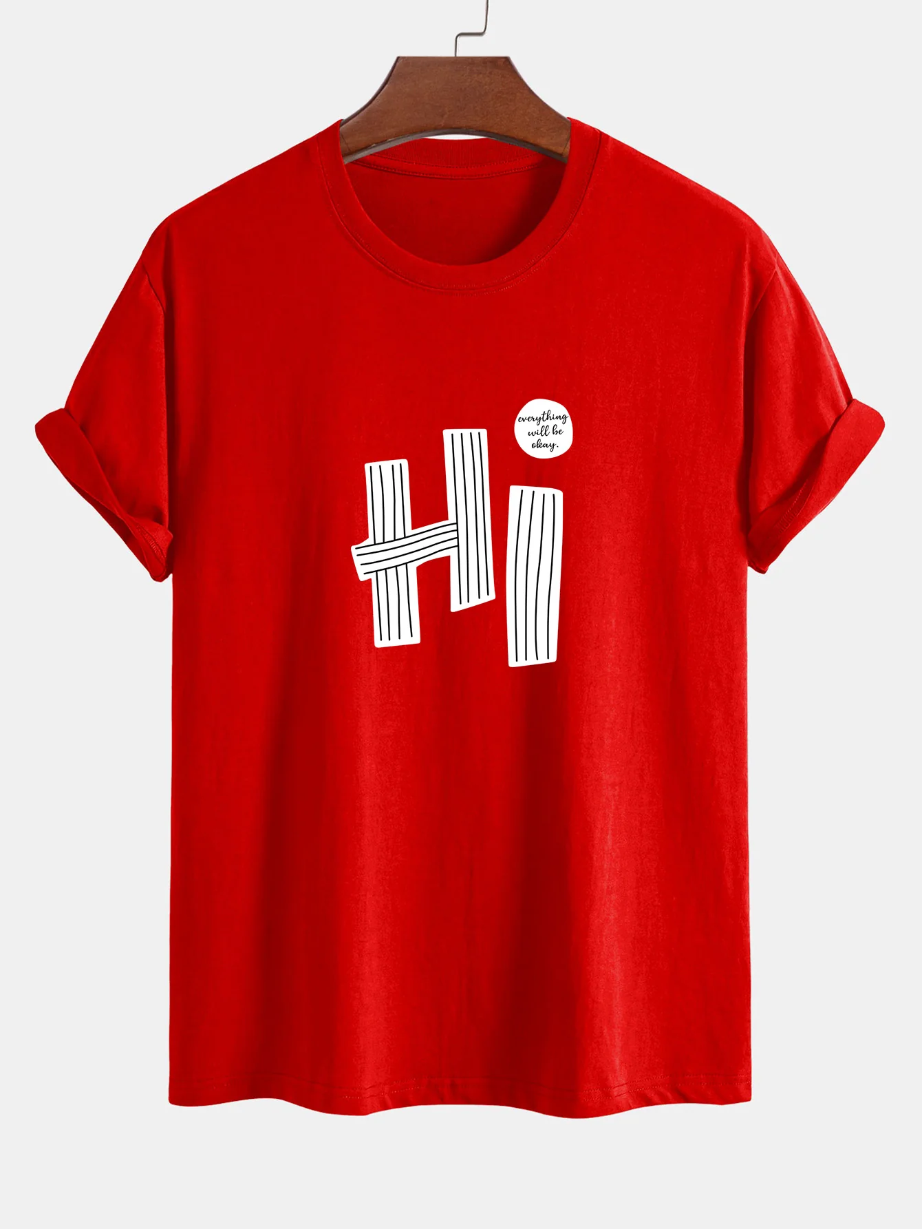 Regular Fit Hi Slogan Linien Druck Baumwoll T-Shirt - Image 16