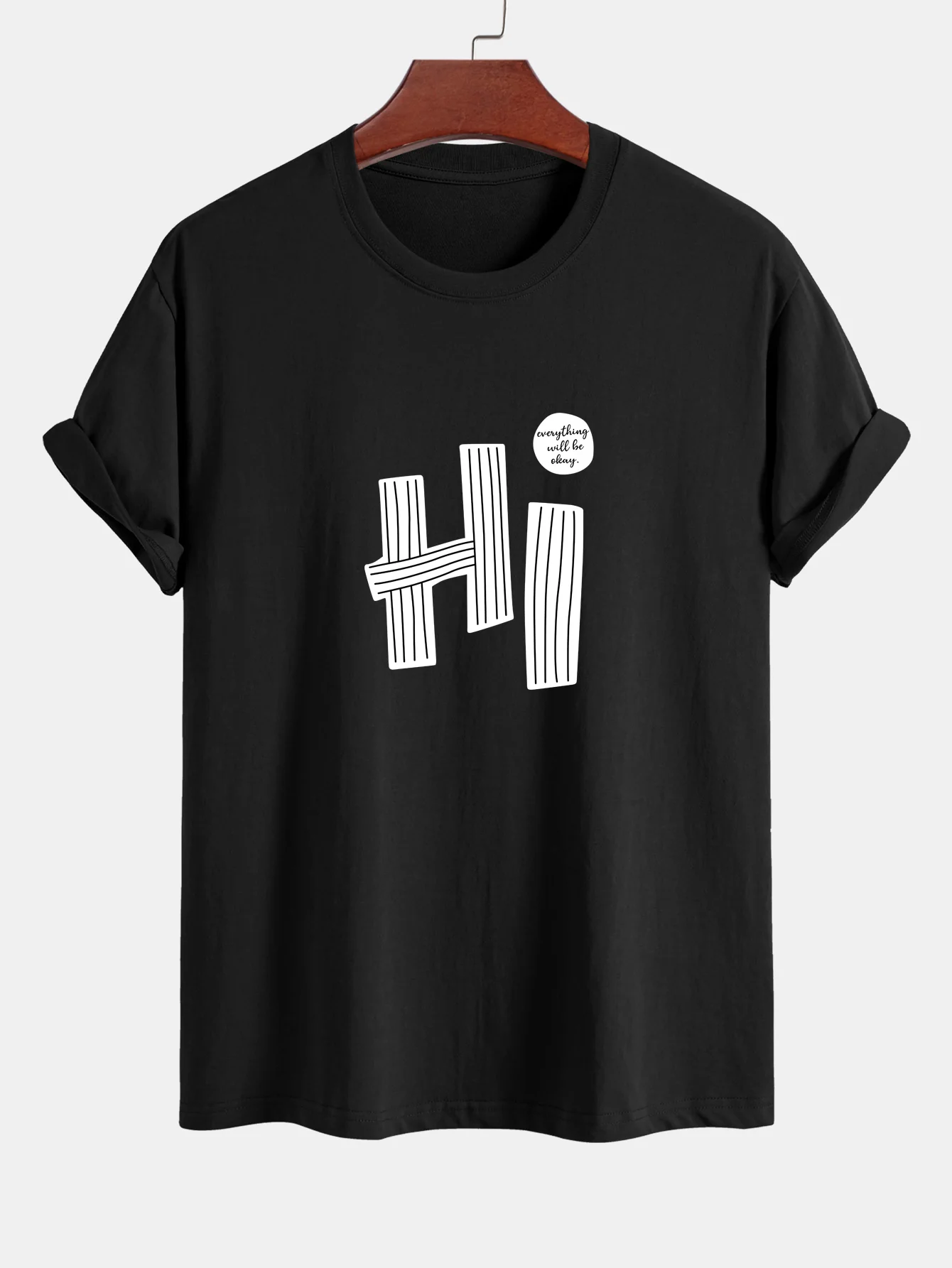 Regular Fit Hi Slogan Linien Druck Baumwoll T-Shirt - Image 3