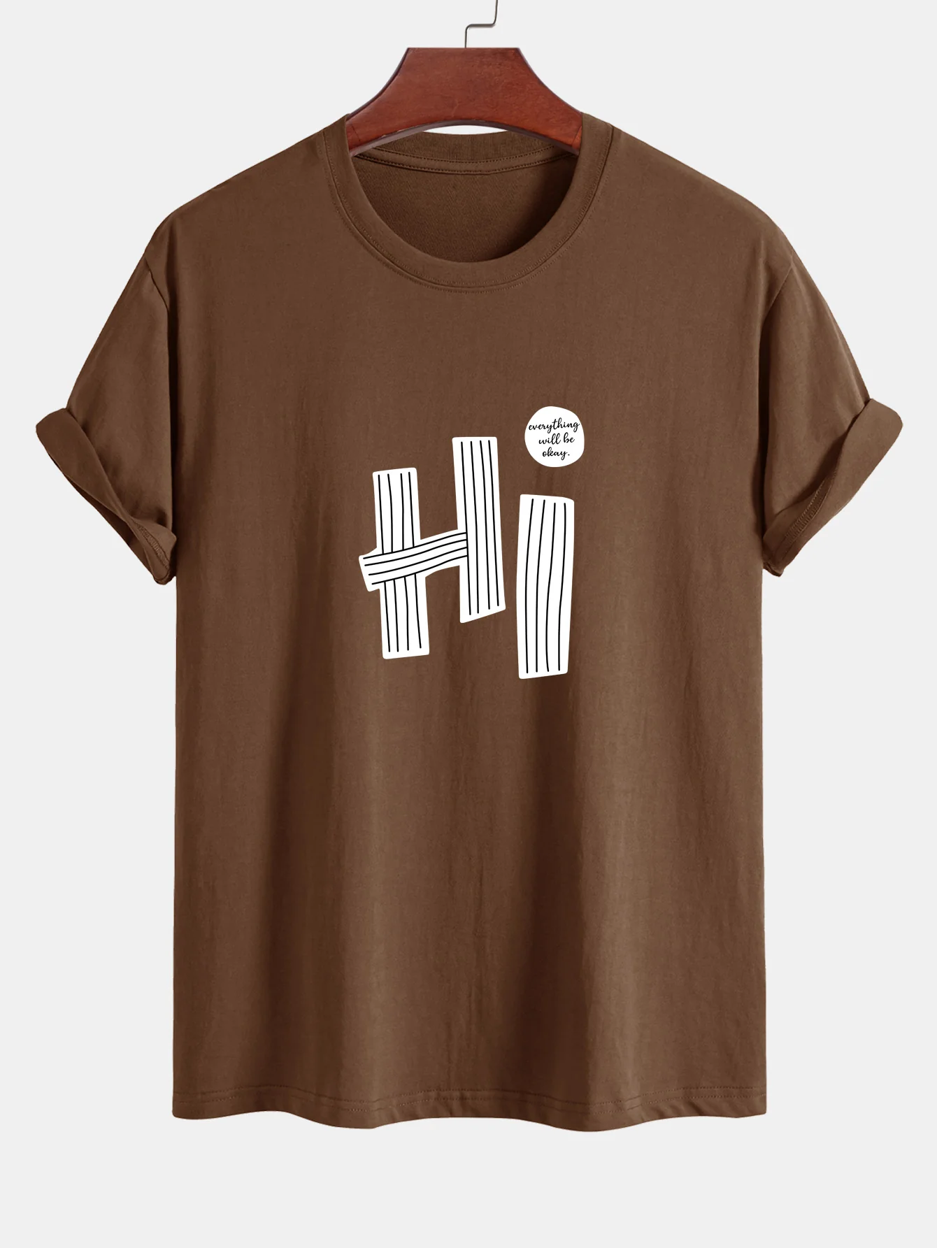 Regular Fit Hi Slogan Linien Druck Baumwoll T-Shirt - Image 4