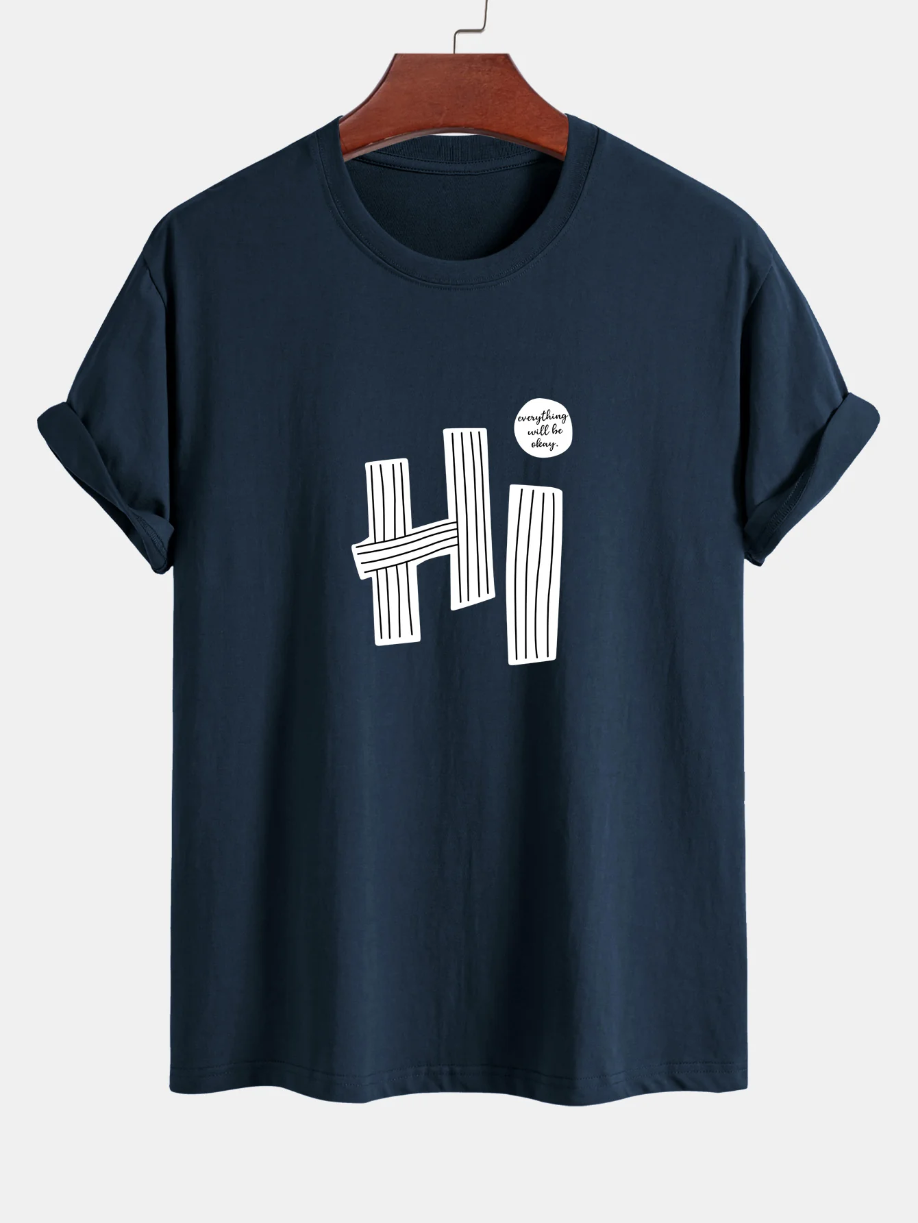 Regular Fit Hi Slogan Linien Druck Baumwoll T-Shirt - Image 5
