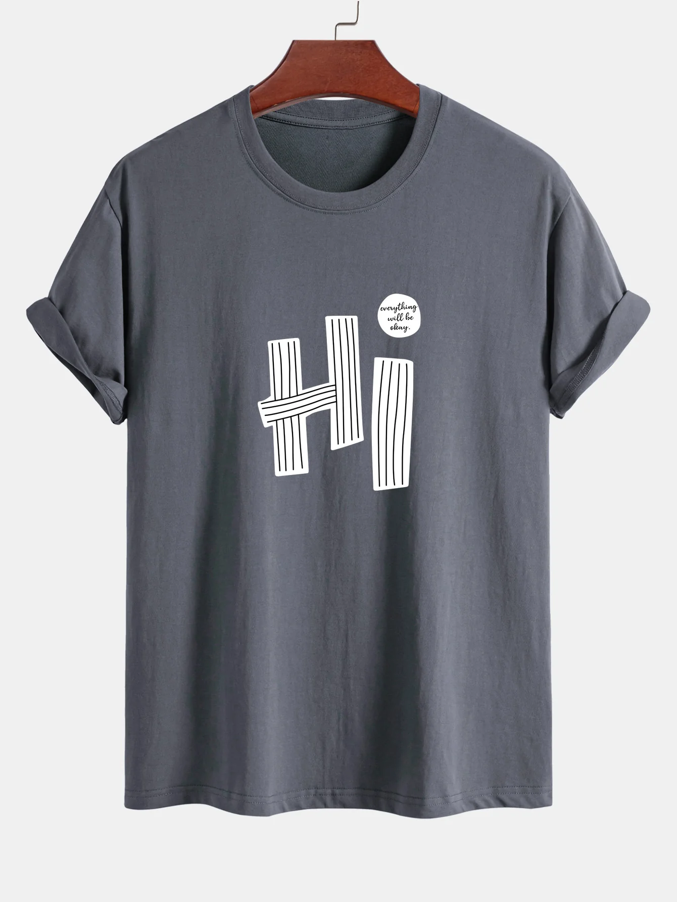 Regular Fit Hi Slogan Linien Druck Baumwoll T-Shirt - Image 7