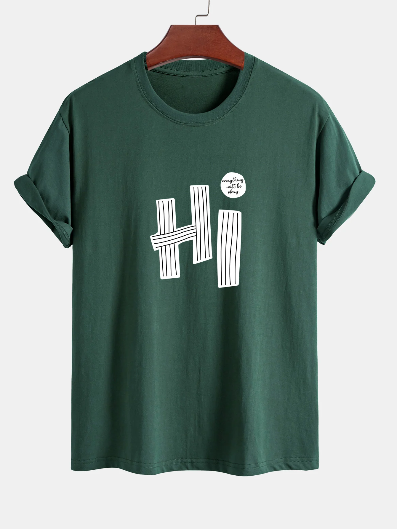 Regular Fit Hi Slogan Linien Druck Baumwoll T-Shirt - Image 8