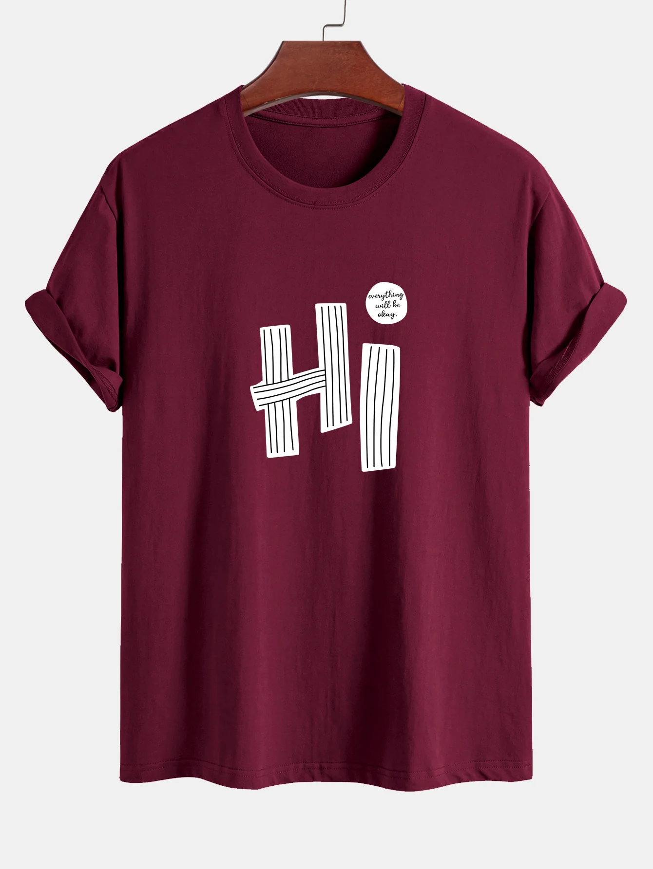 Regular Fit Hi Slogan Linien Druck Baumwoll T-Shirt - Image 9