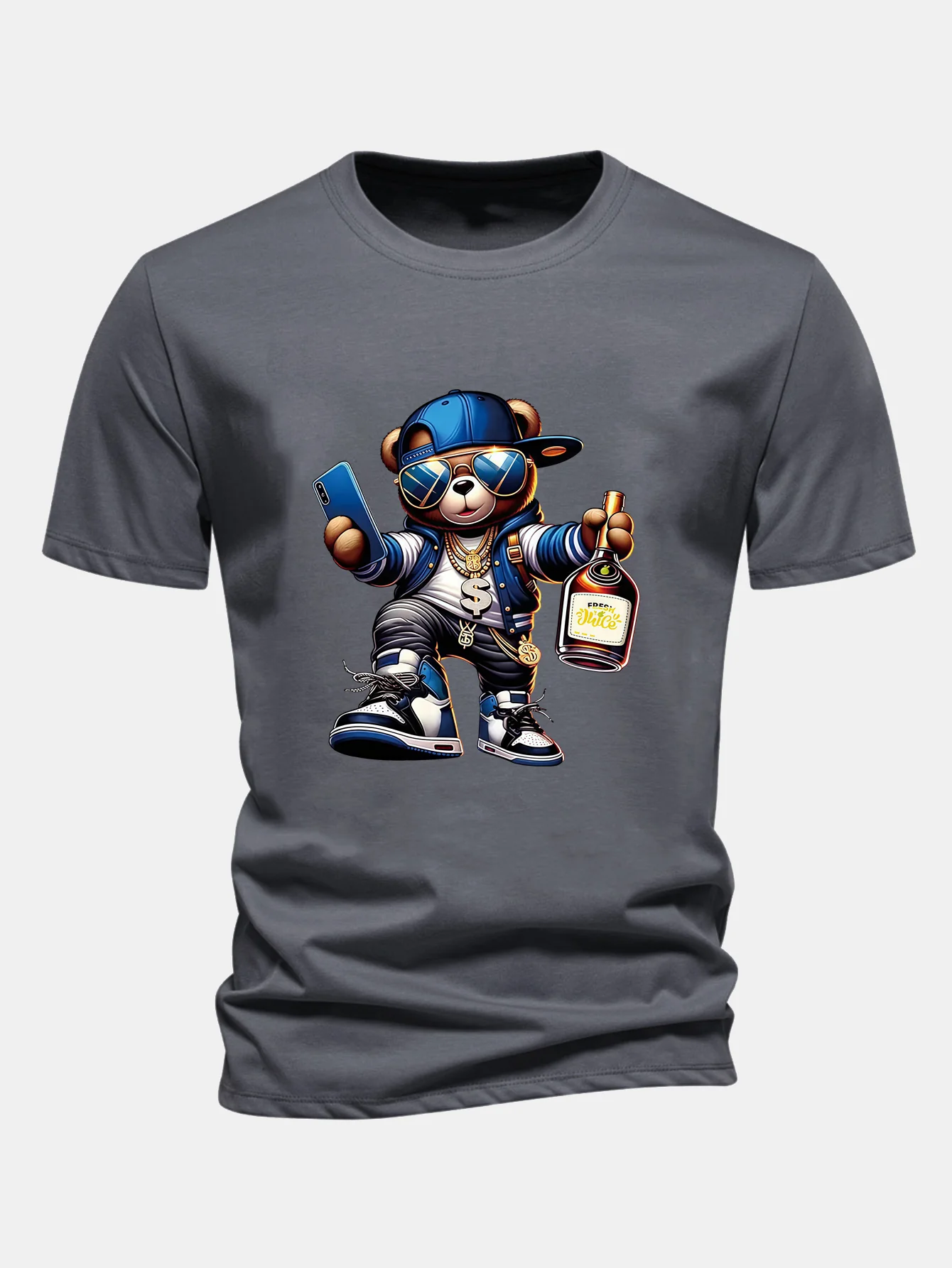 Regular Fit Hip Hop Bär Druck Baumwoll T-Shirt - Image 11