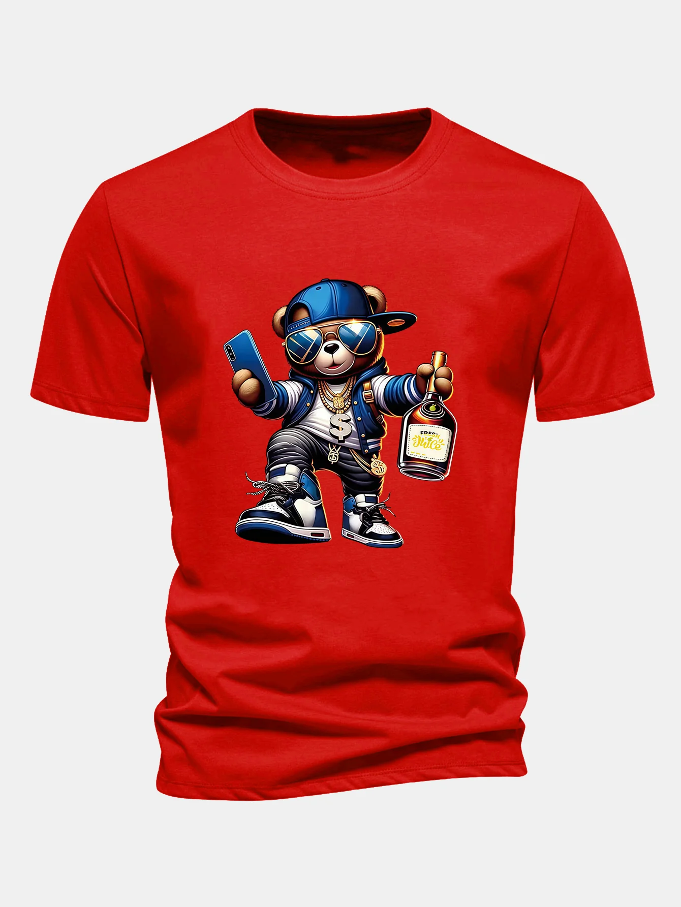 Regular Fit Hip Hop Bär Druck Baumwoll T-Shirt - Image 12