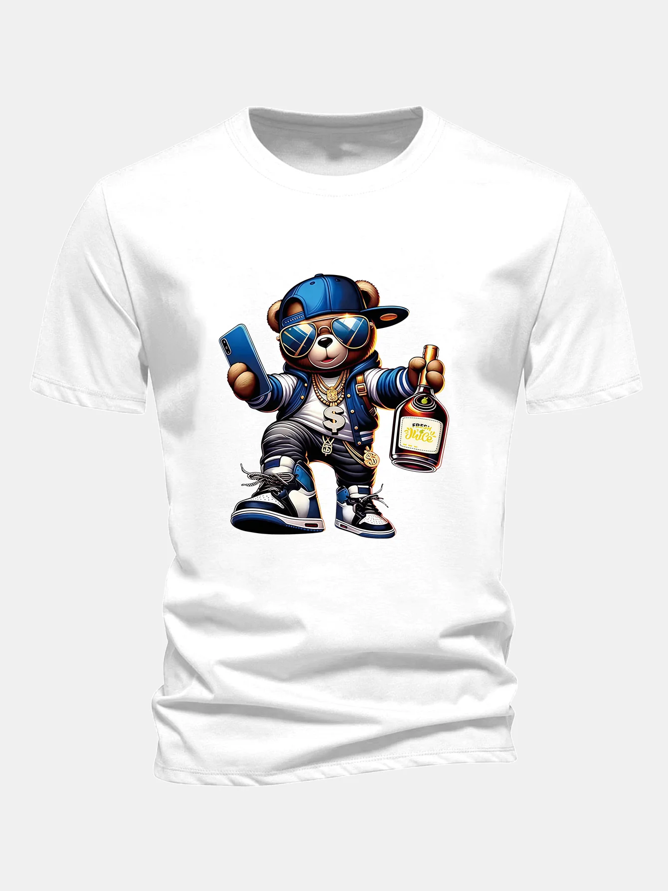 Regular Fit Hip Hop Bär Druck Baumwoll T-Shirt - Image 2