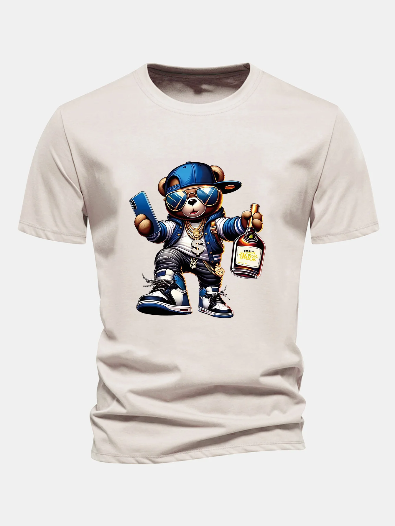 Regular Fit Hip Hop Bär Druck Baumwoll T-Shirt - Image 3