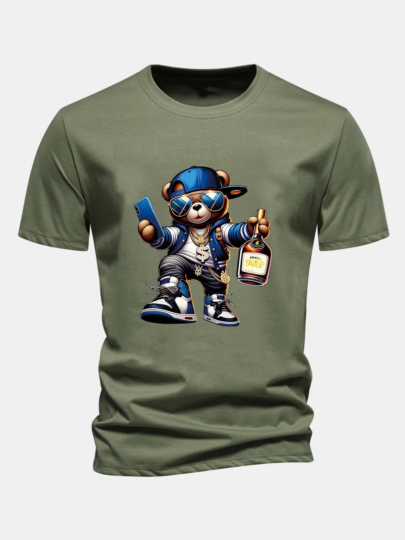 Regular Fit Hip Hop Bär Druck Baumwoll T-Shirt - Image 4