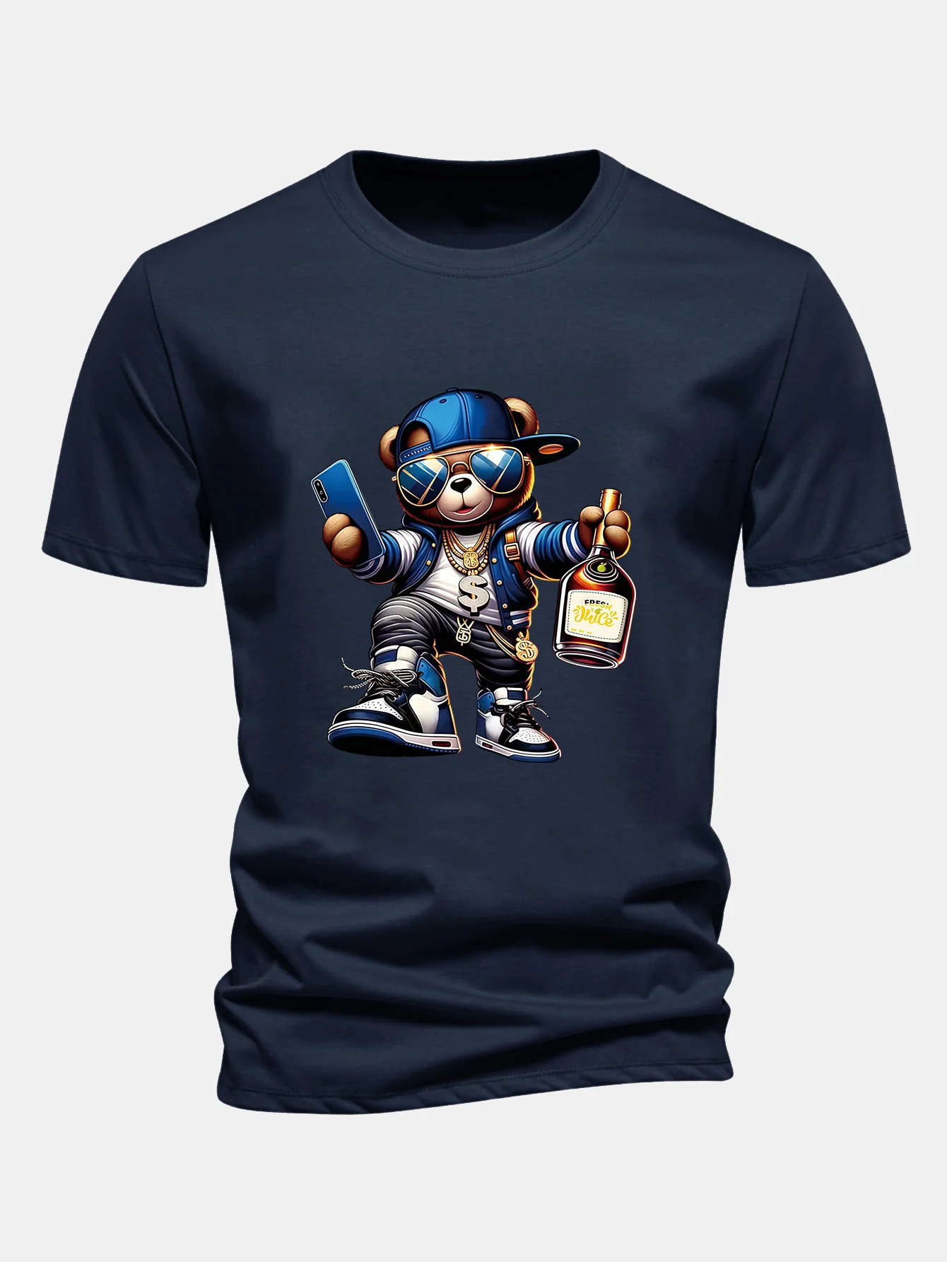 Regular Fit Hip Hop Bär Druck Baumwoll T-Shirt - Image 6