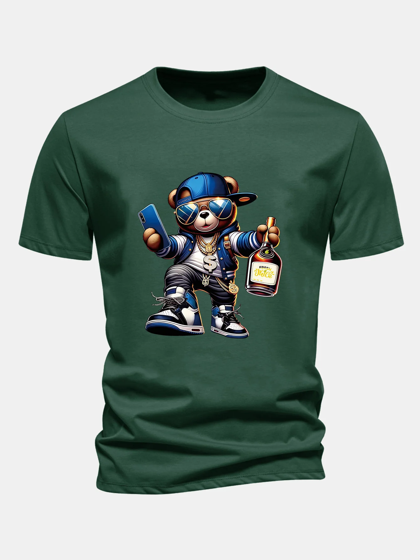 Regular Fit Hip Hop Bär Druck Baumwoll T-Shirt - Image 8