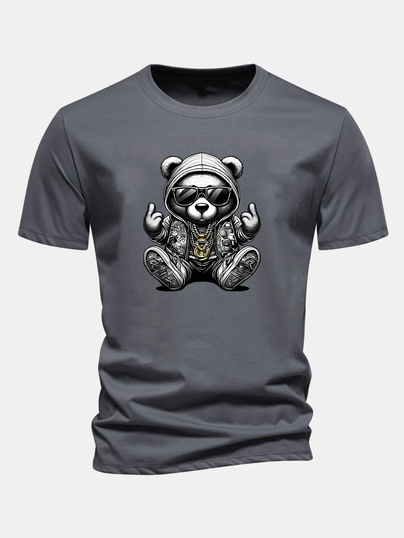 Regular Fit Hip Hop Bear Print Cotton T-Shirt - Image 10