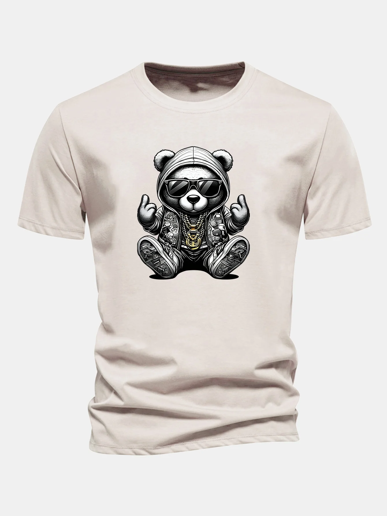 Regular Fit Hip Hop Bear Print Cotton T-Shirt - Image 2