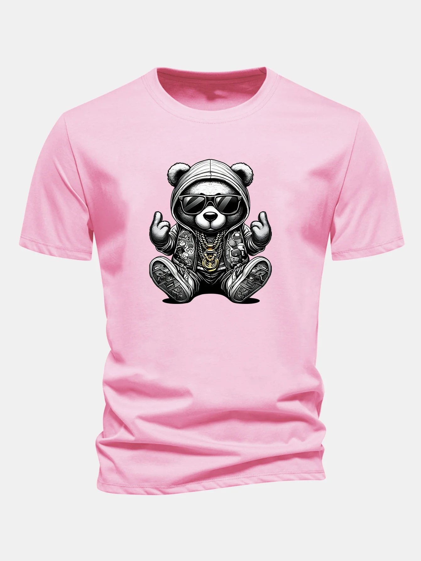 Regular Fit Hip Hop Bear Print Cotton T-Shirt - Image 3