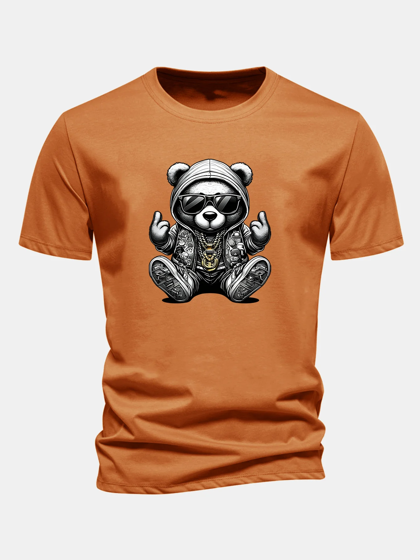 Regular Fit Hip Hop Bear Print Cotton T-Shirt - Image 5