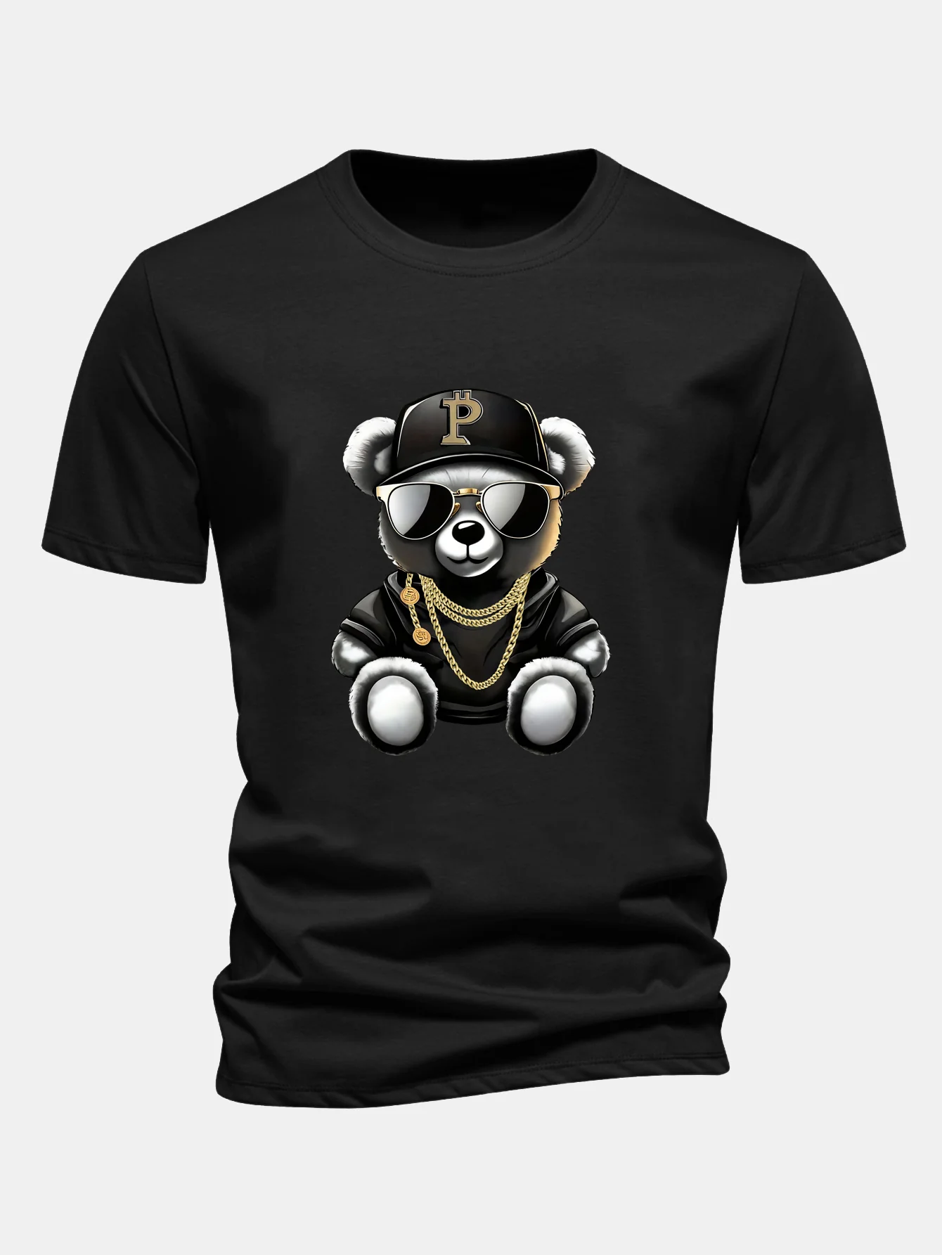 Regular Fit Hip Hop Bär Druck Baumwoll T-Shirt - Image 2