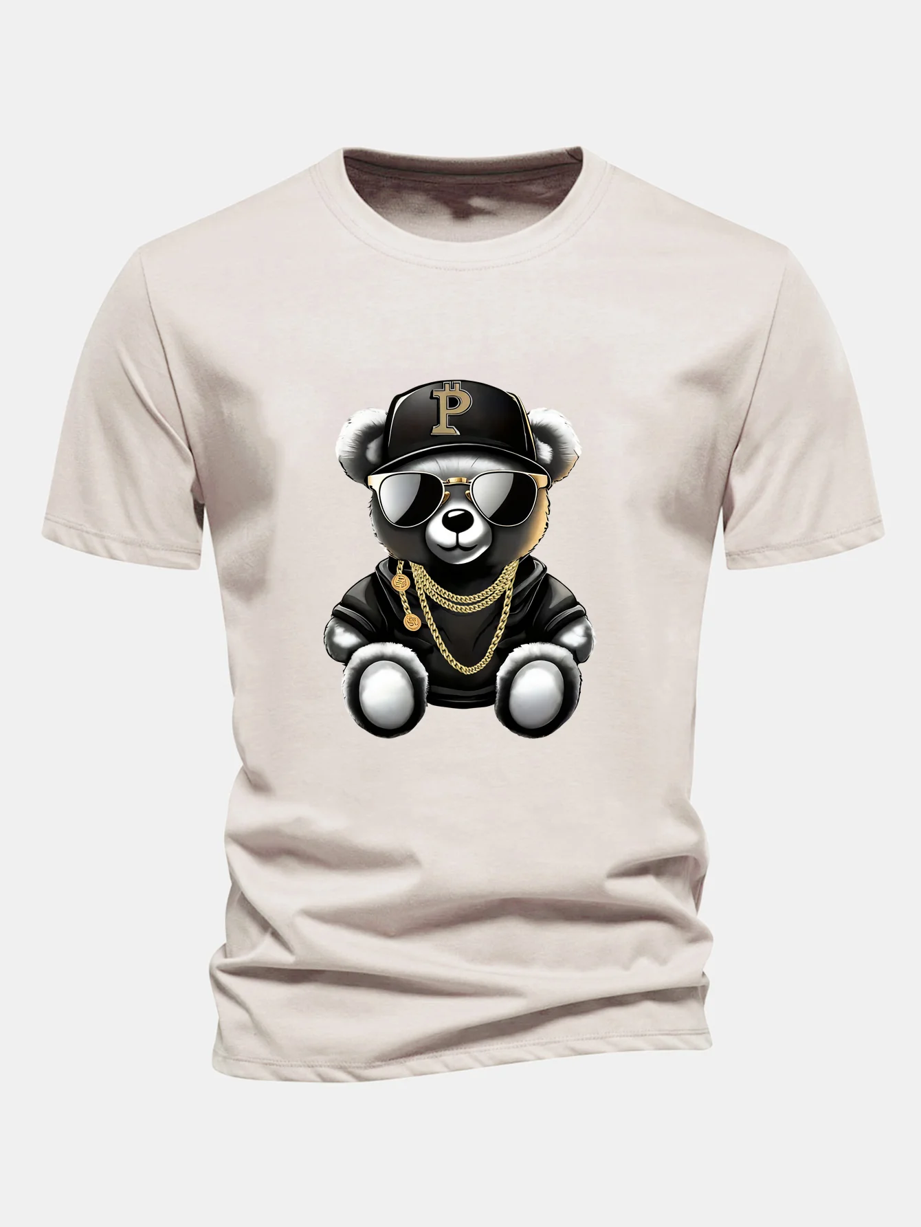Regular Fit Hip Hop Bär Druck Baumwoll T-Shirt - Image 3