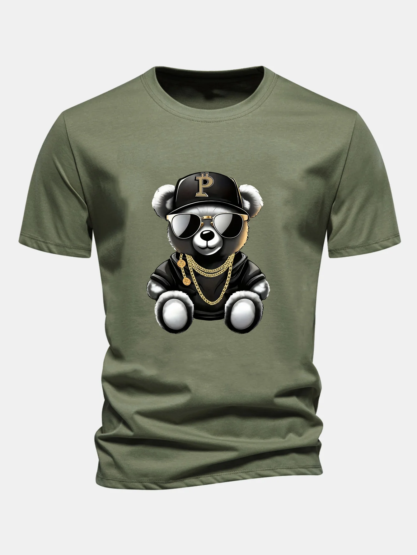Regular Fit Hip Hop Bär Druck Baumwoll T-Shirt - Image 4