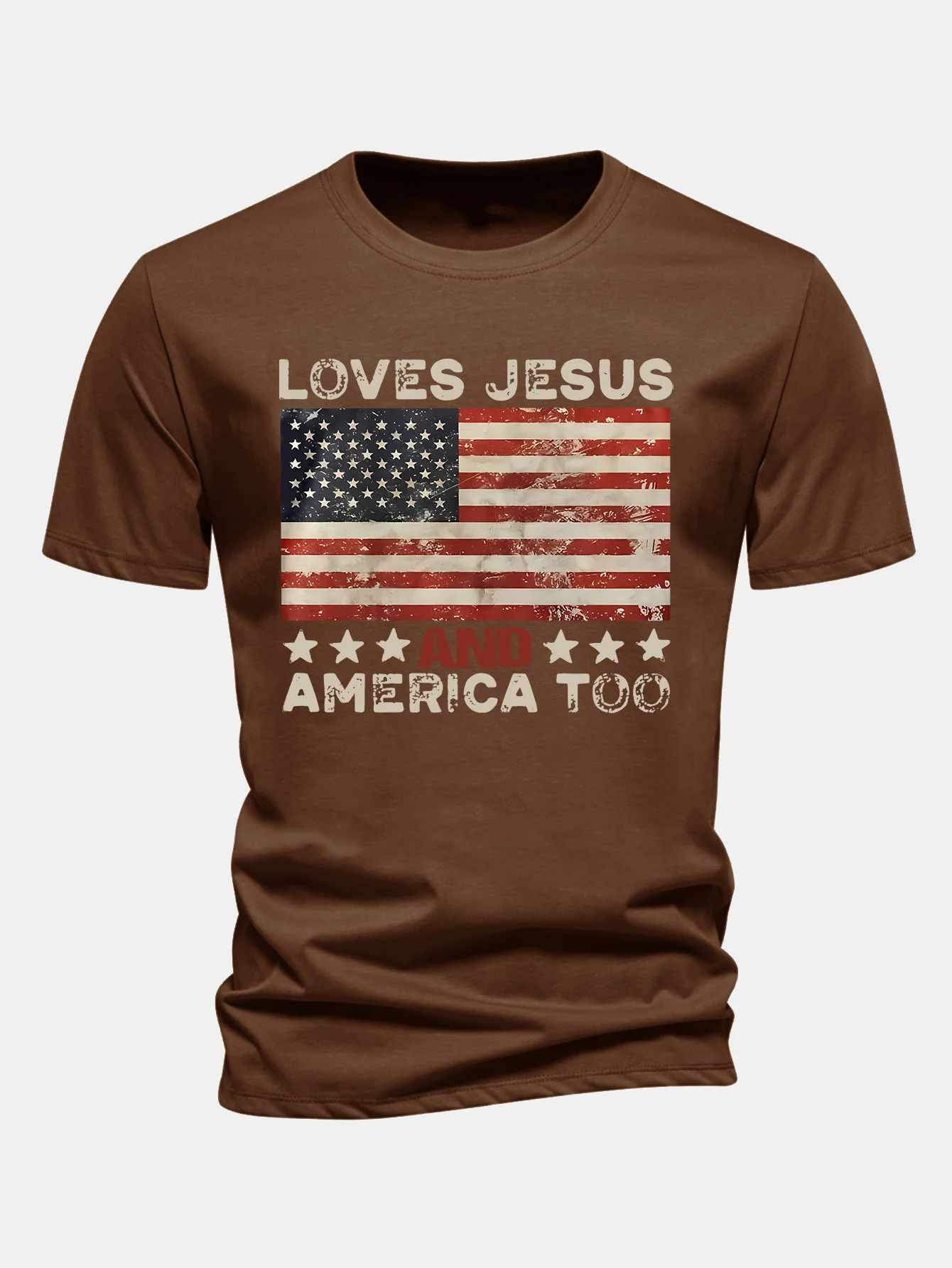 Regular Fit Jesus American Flag Slogan Print Baumwoll-T-Shirt - Image 10