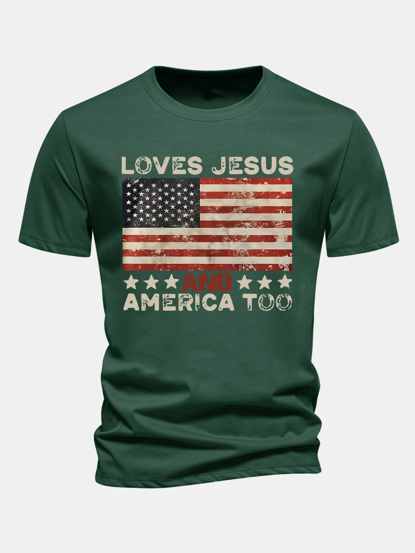 Regular Fit Jesus American Flag Slogan Print Baumwoll-T-Shirt - Image 11