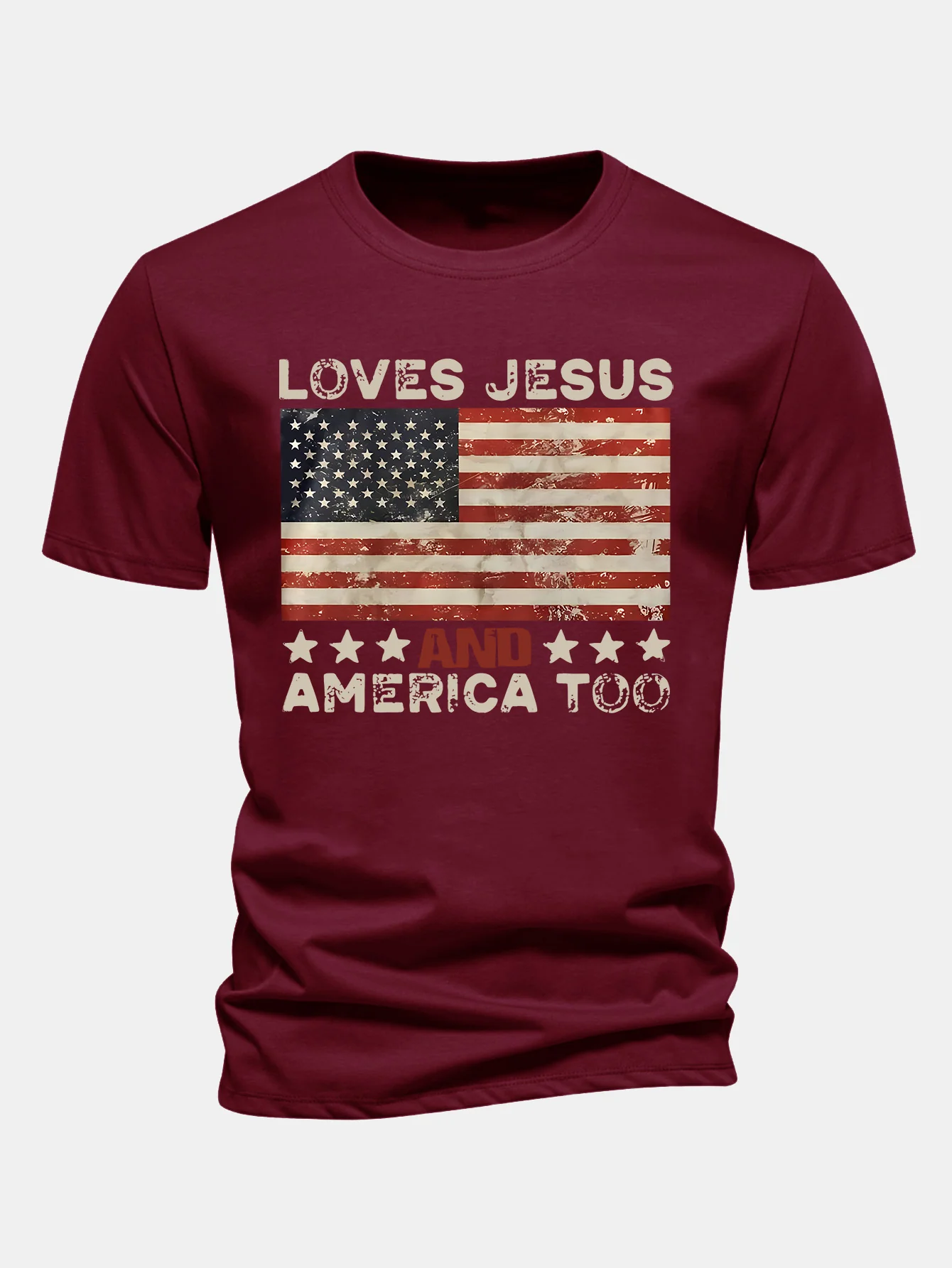 Regular Fit Jesus American Flag Slogan Print Baumwoll-T-Shirt - Image 12