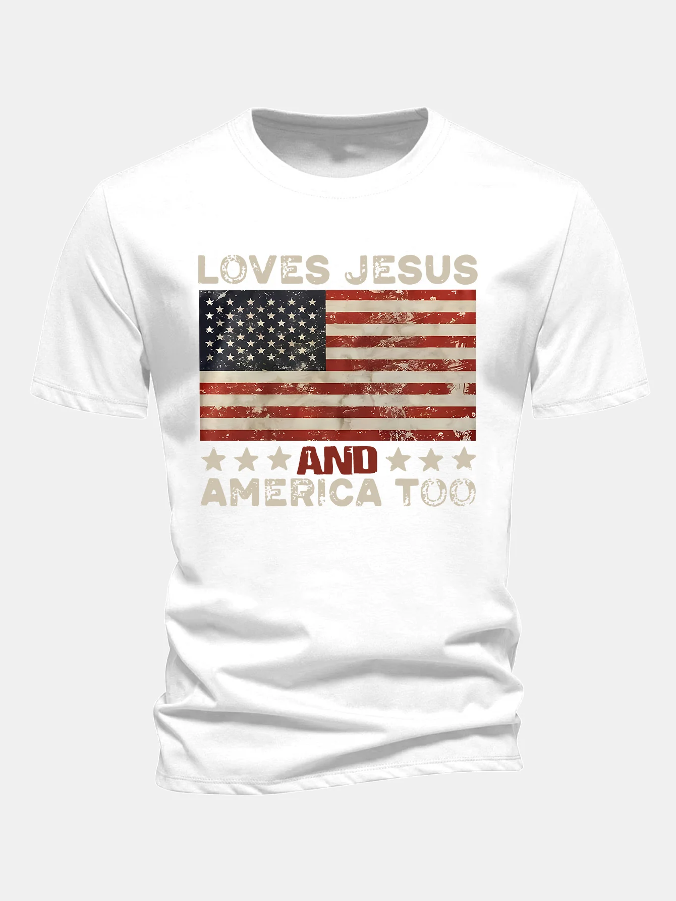 Regular Fit Jesus American Flag Slogan Print Baumwoll-T-Shirt - Image 4