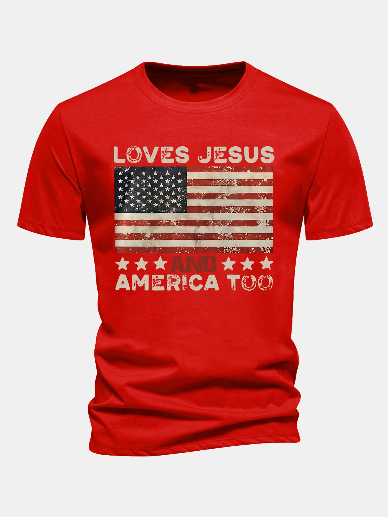 Regular Fit Jesus American Flag Slogan Print Baumwoll-T-Shirt - Image 5